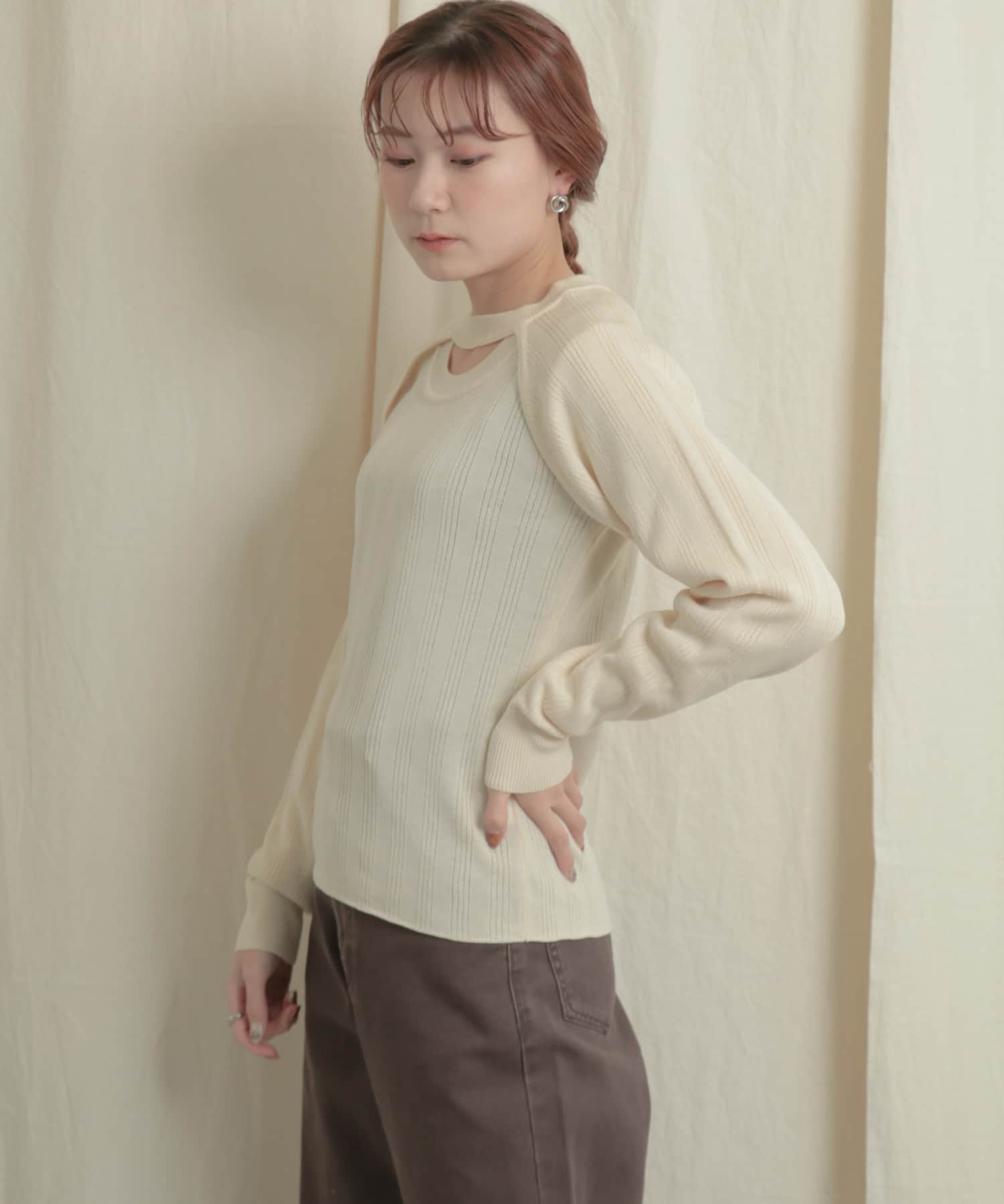 ショートボレロレイヤードニットトップ OFF WHITE one
