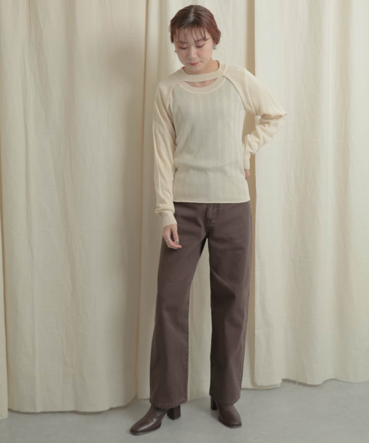 ショートボレロレイヤードニットトップ OFF WHITE one