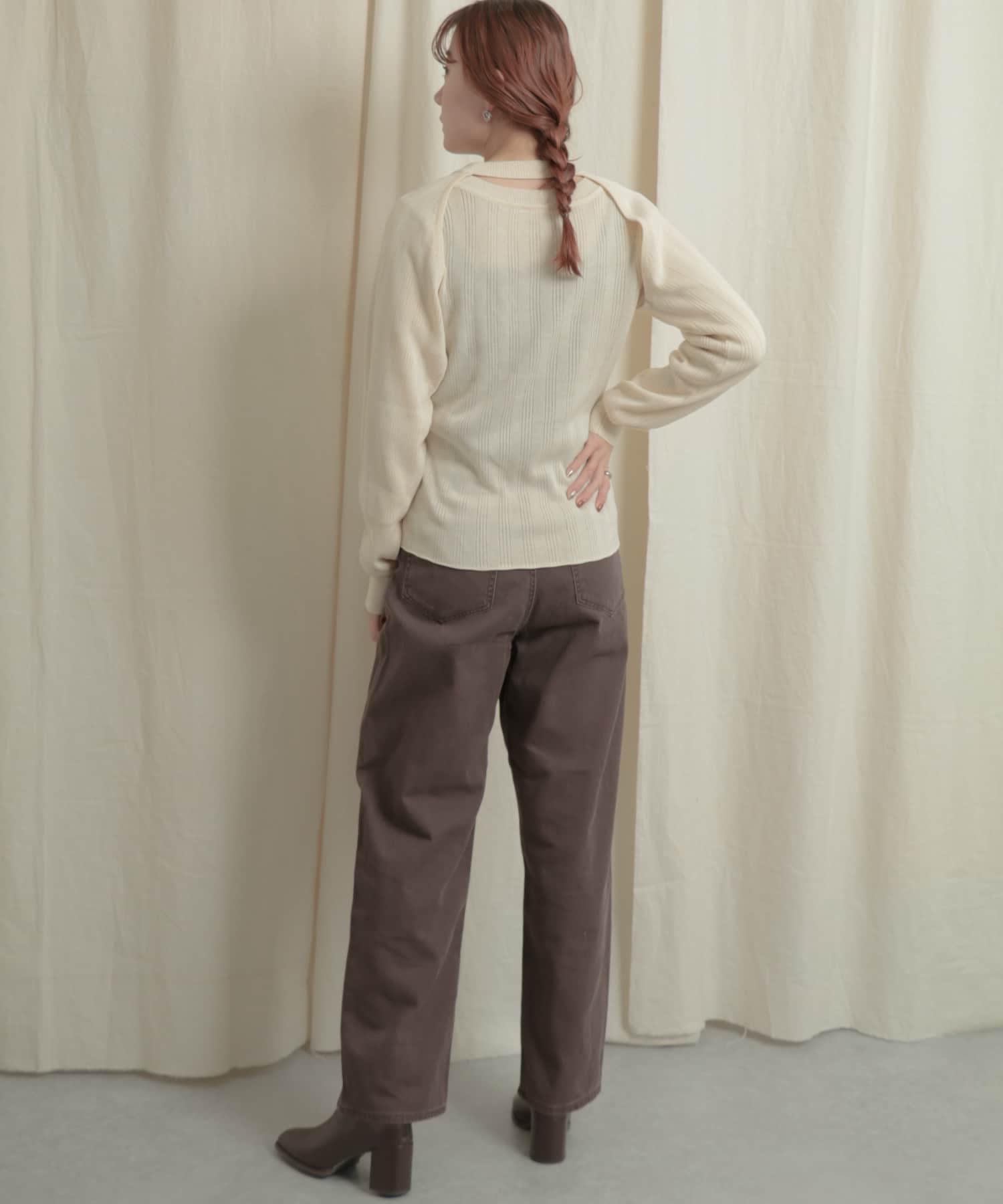 ショートボレロレイヤードニットトップ OFF WHITE one