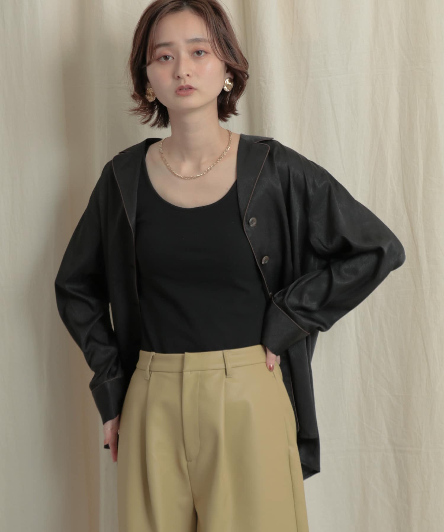 パイピングカイキンシャツ BLACK one