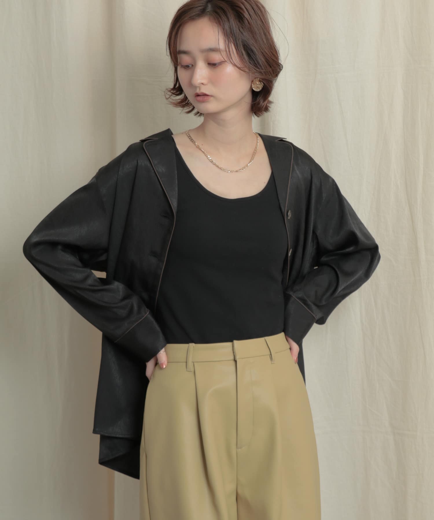 パイピングカイキンシャツ BLACK one