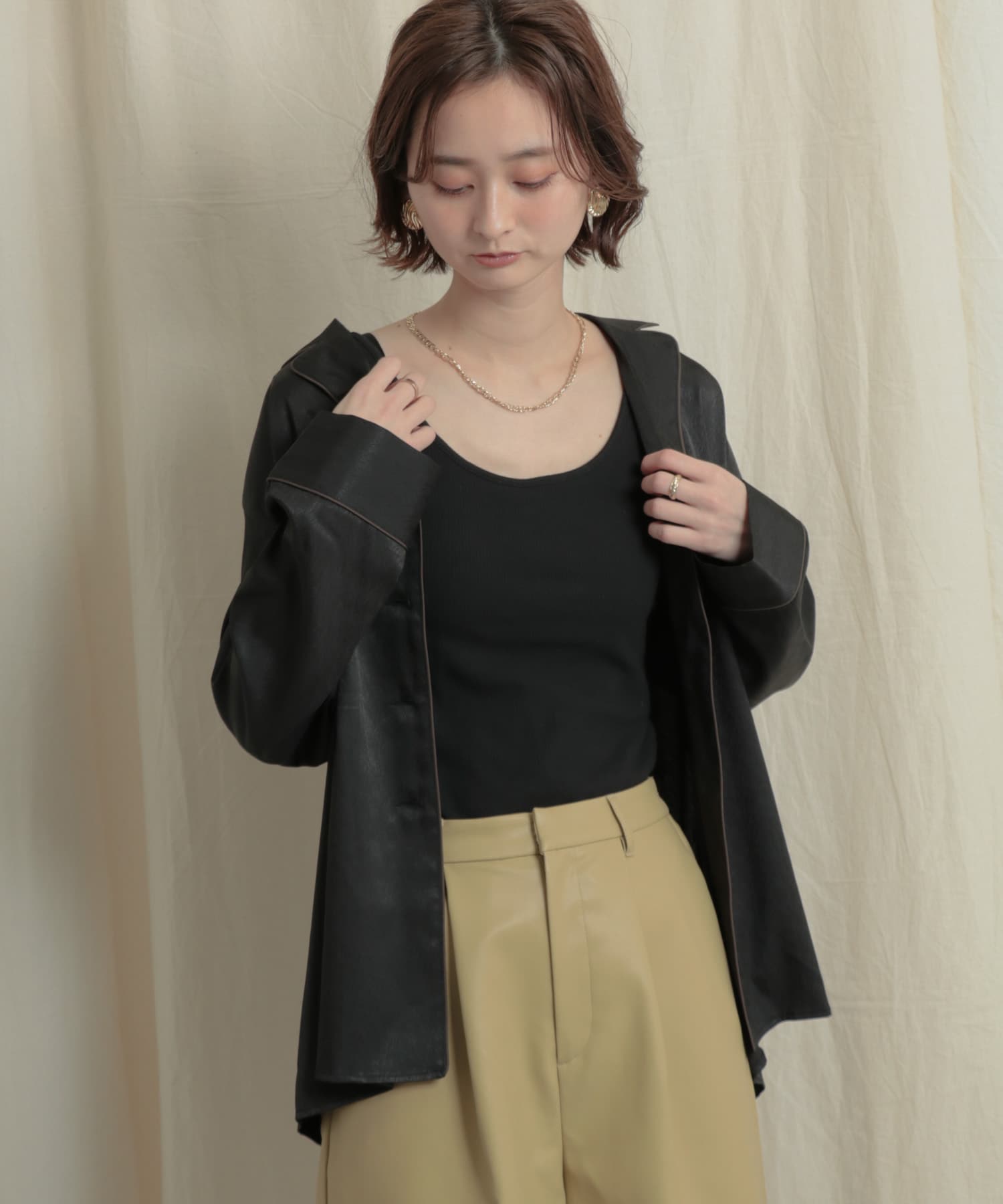 パイピングカイキンシャツ BLACK one