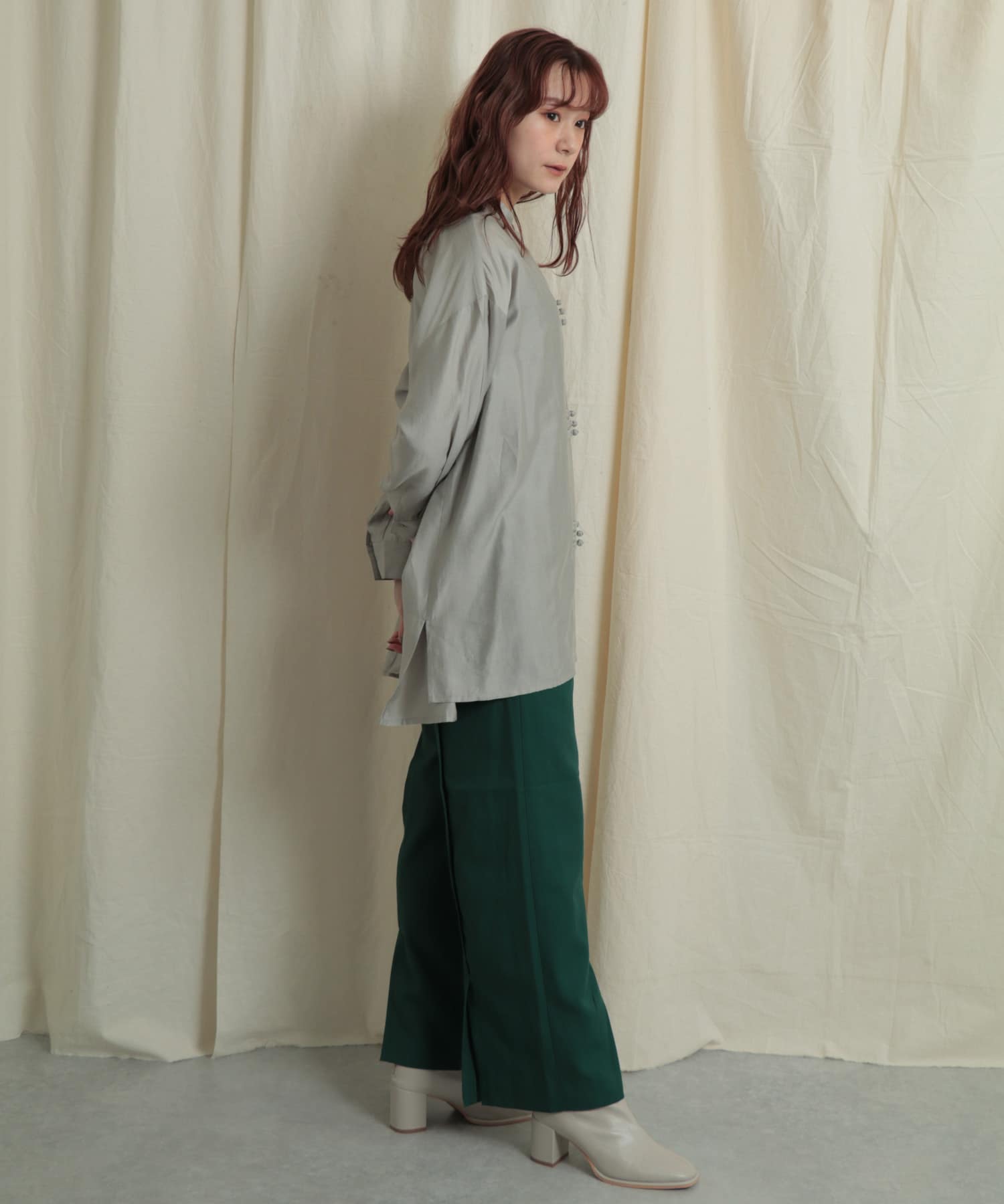 バックスリットワイドパンツ GREEN one