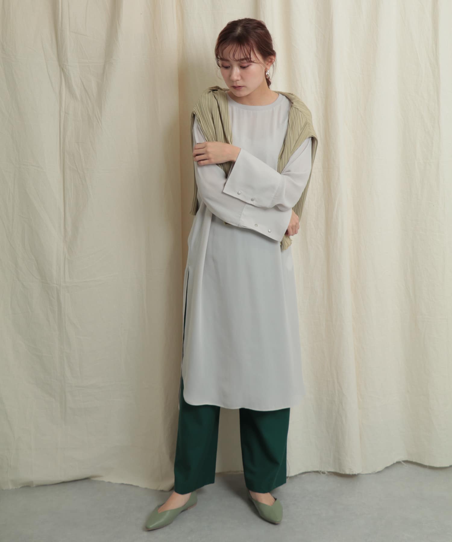 バックスリットワイドパンツ GREEN one