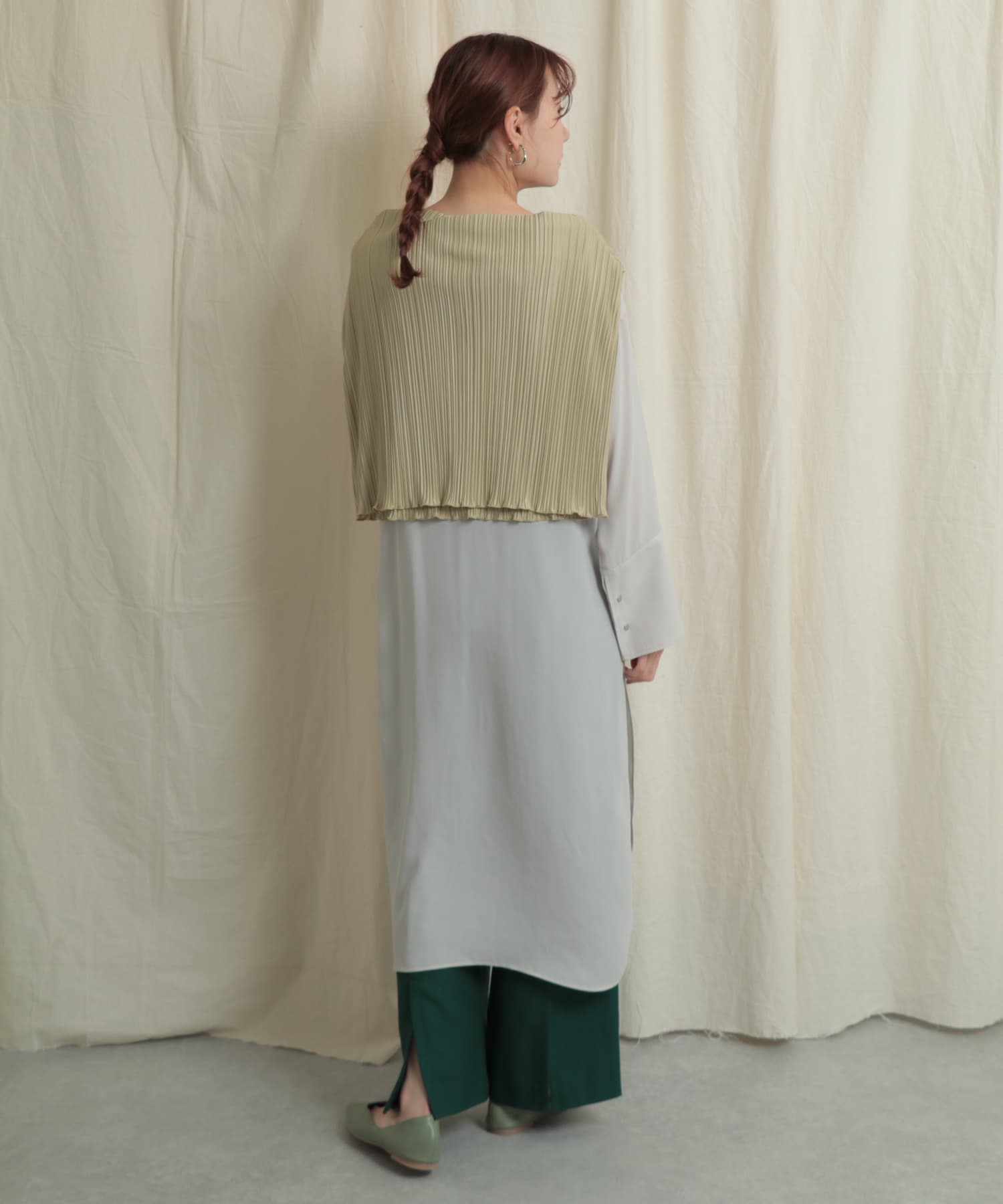 バックスリットワイドパンツ GREEN one