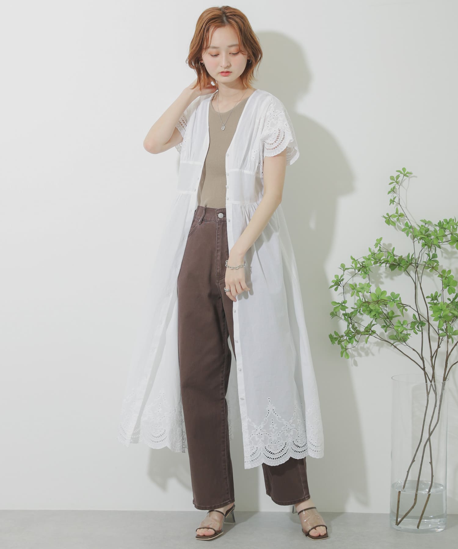 『Tallサイズあり』カラーカツラギパンツ BROWN S