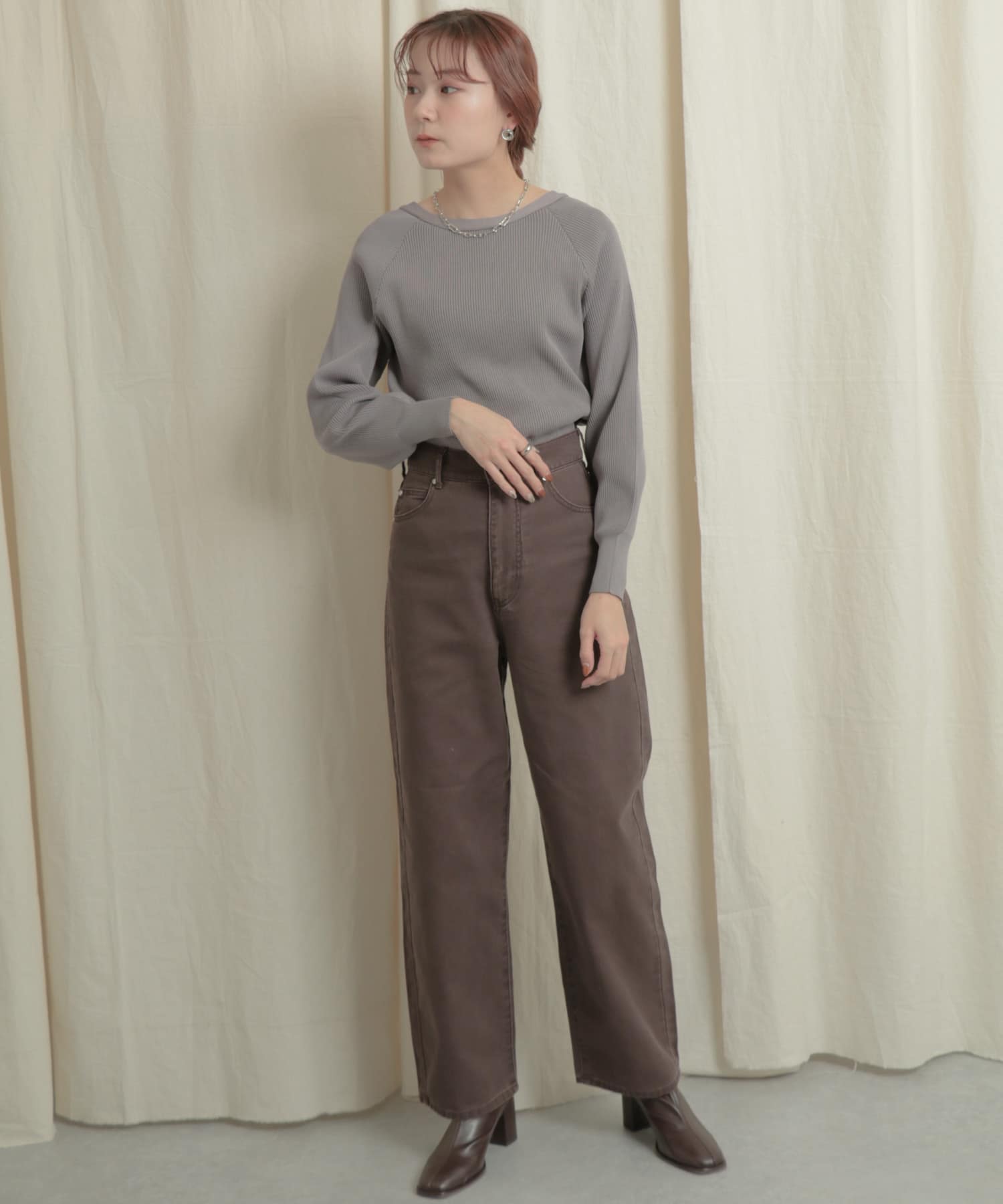 『Tallサイズあり』カラーカツラギパンツ BROWN M