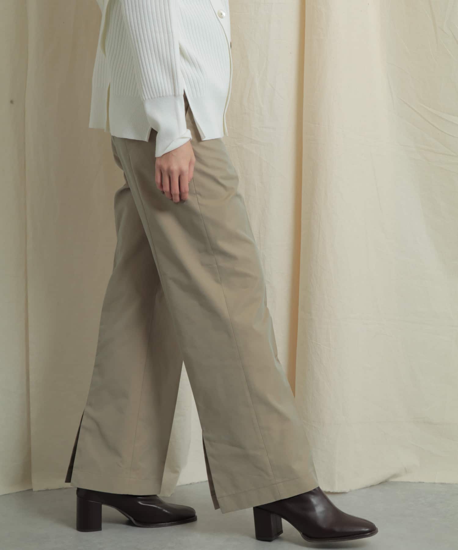 バックスリットストレートワイドパンツ BEIGE S