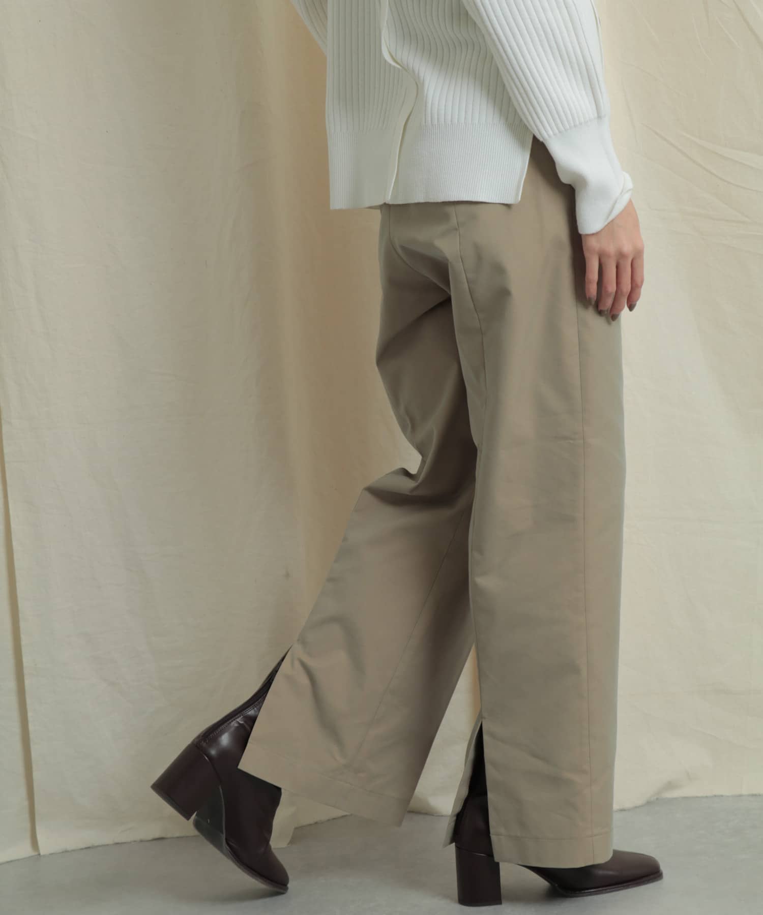 バックスリットストレートワイドパンツ BEIGE S