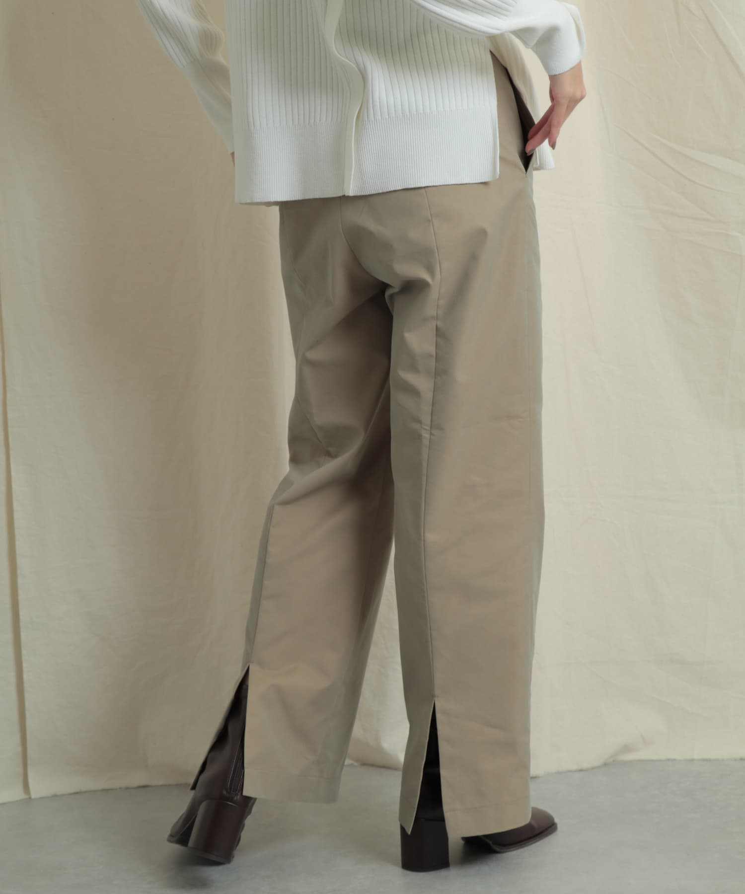 バックスリットストレートワイドパンツ BEIGE S
