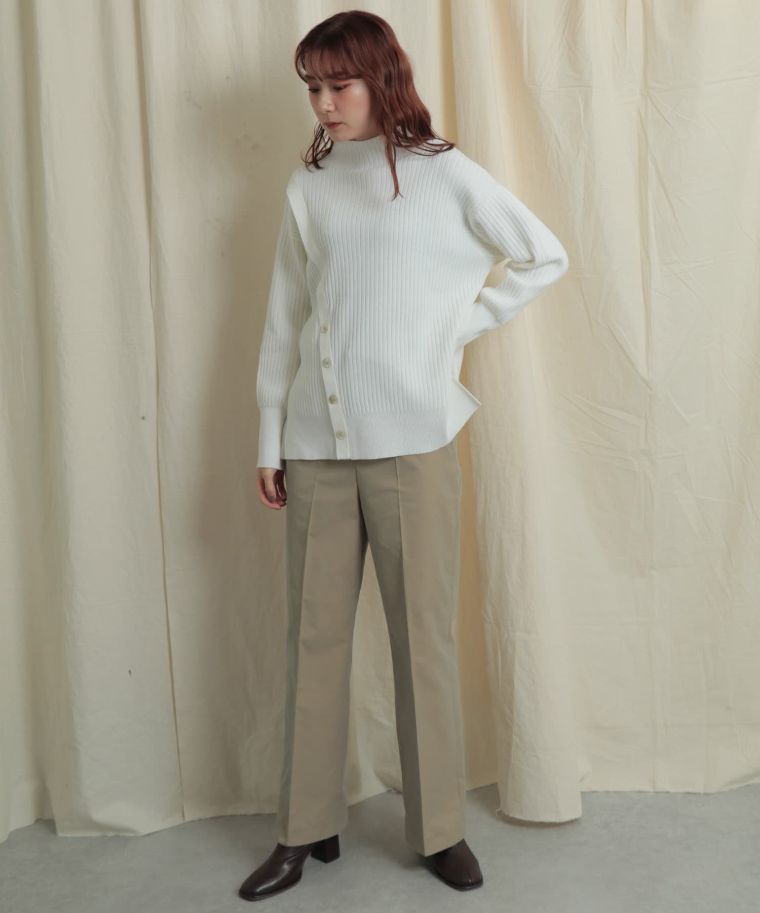 バックスリットストレートワイドパンツ BEIGE S