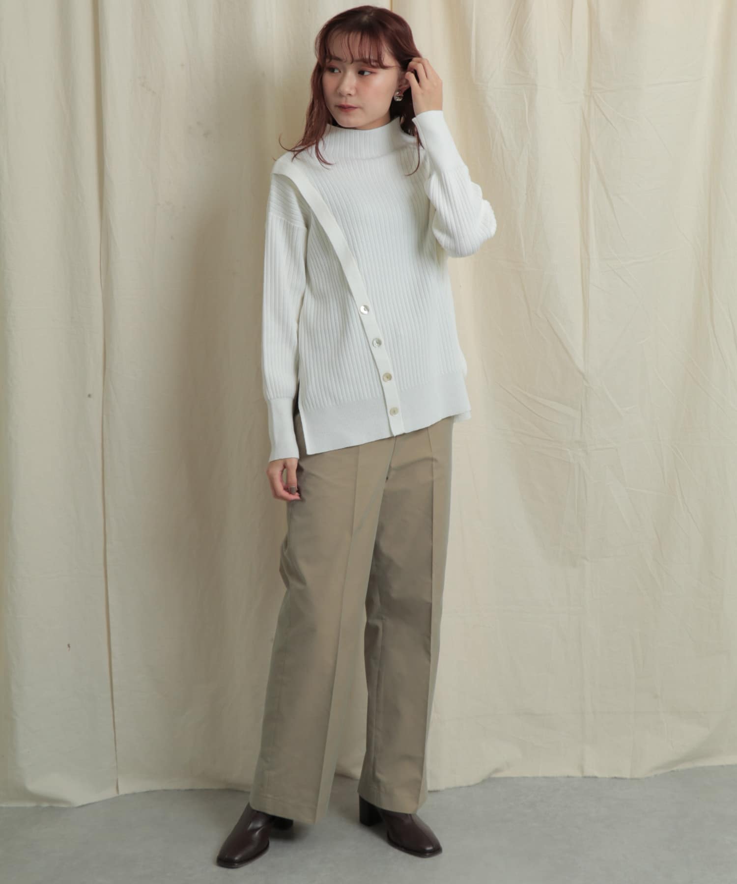 バックスリットストレートワイドパンツ BEIGE S