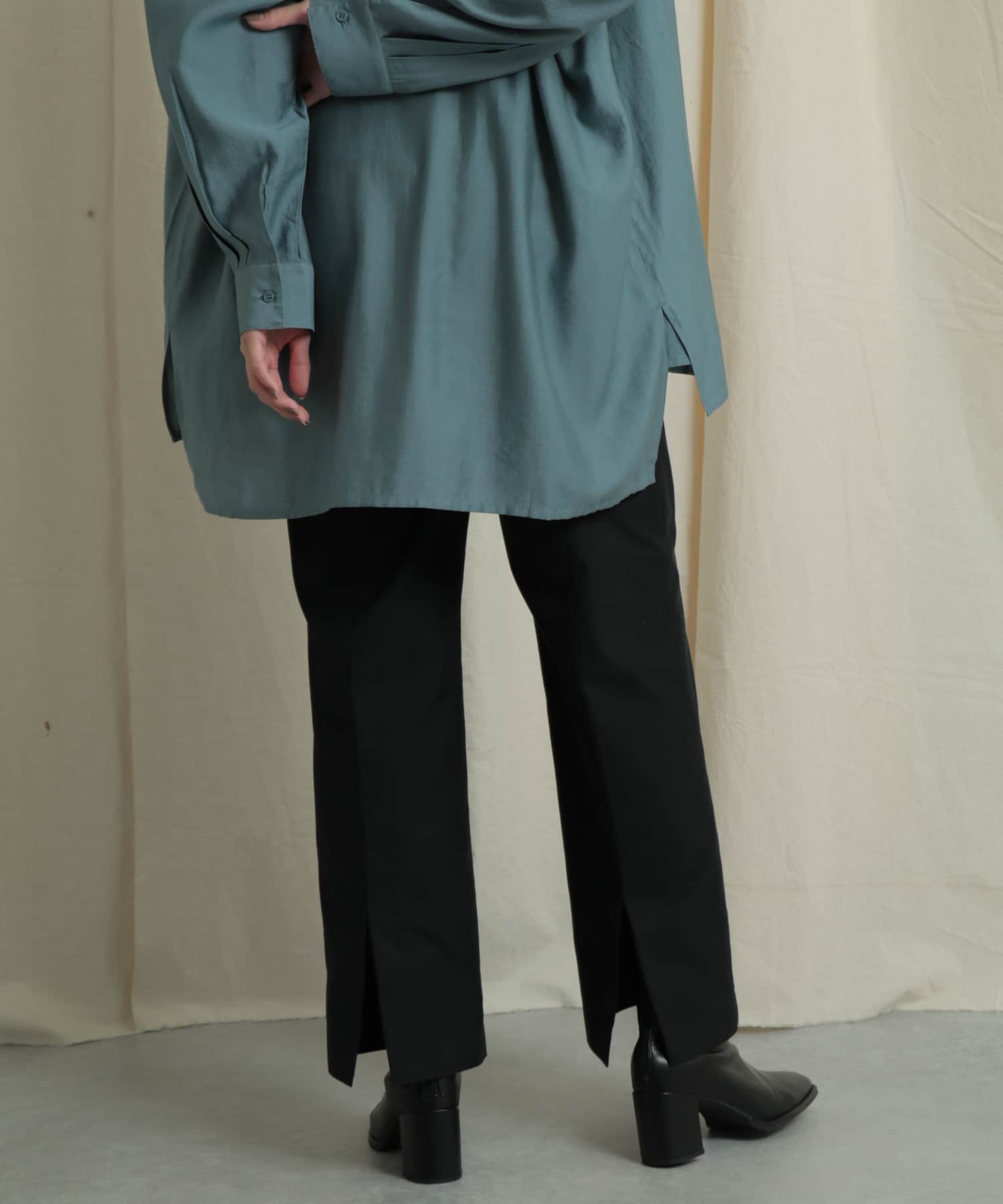 バックスリットストレートワイドパンツ BLACK S