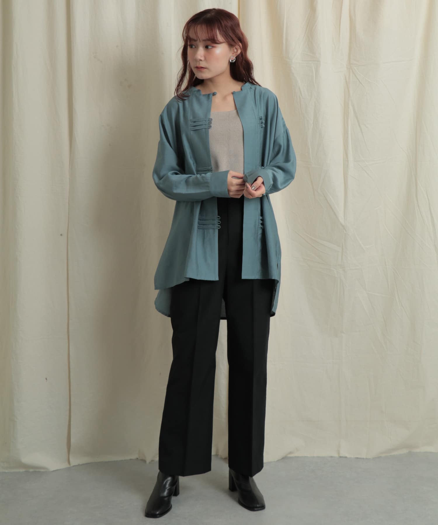 バックスリットストレートワイドパンツ BLACK S