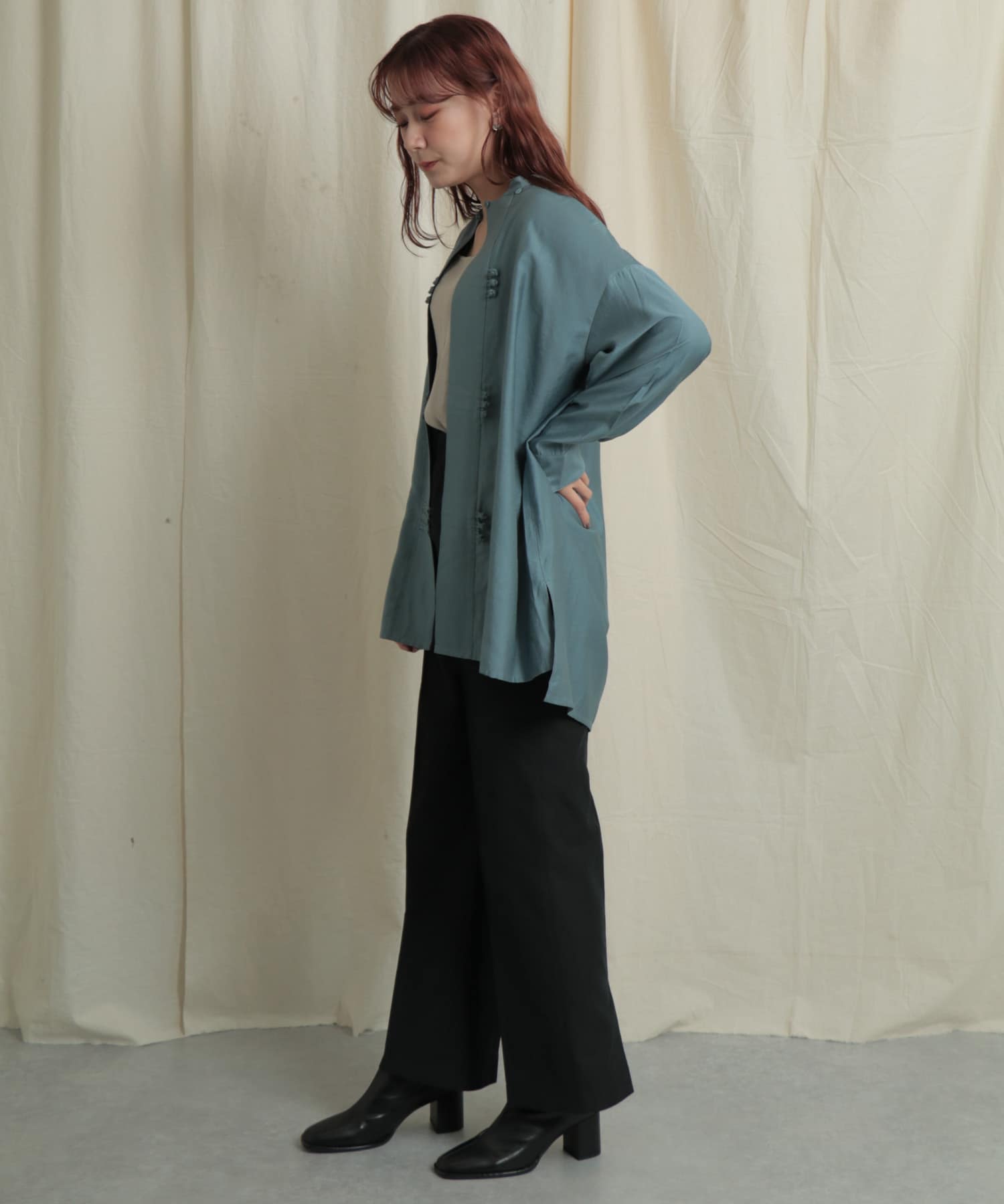 バックスリットストレートワイドパンツ BLACK S