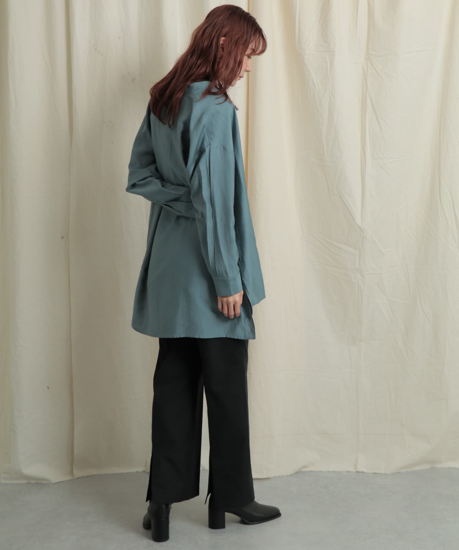 バックスリットストレートワイドパンツ BLACK S