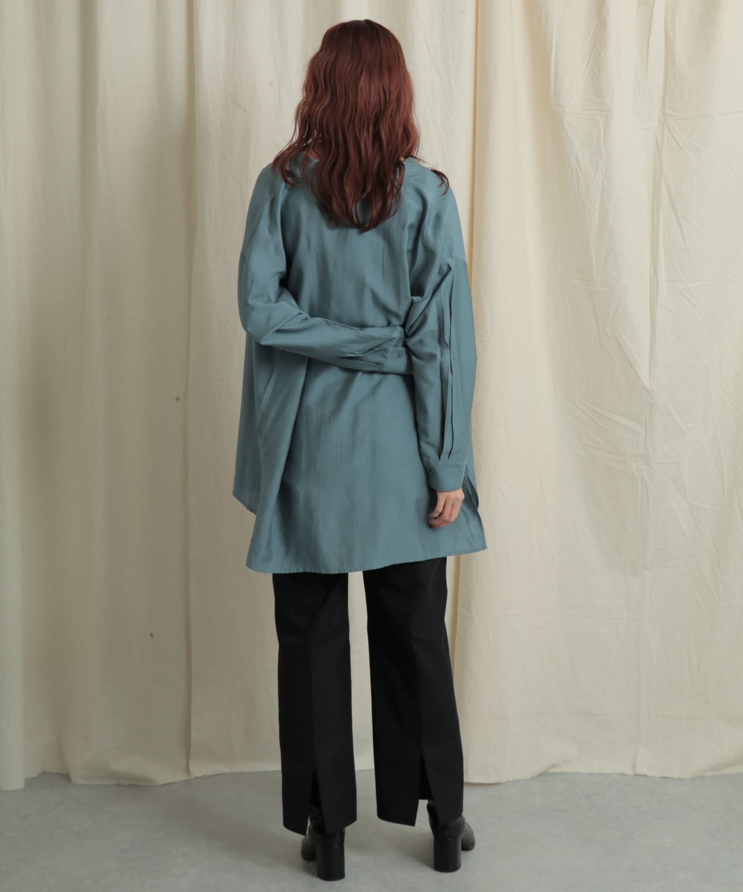 バックスリットストレートワイドパンツ BLACK M