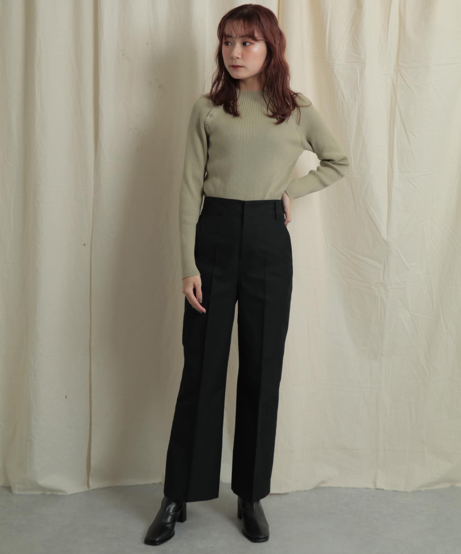 バックスリットストレートワイドパンツ BLACK M