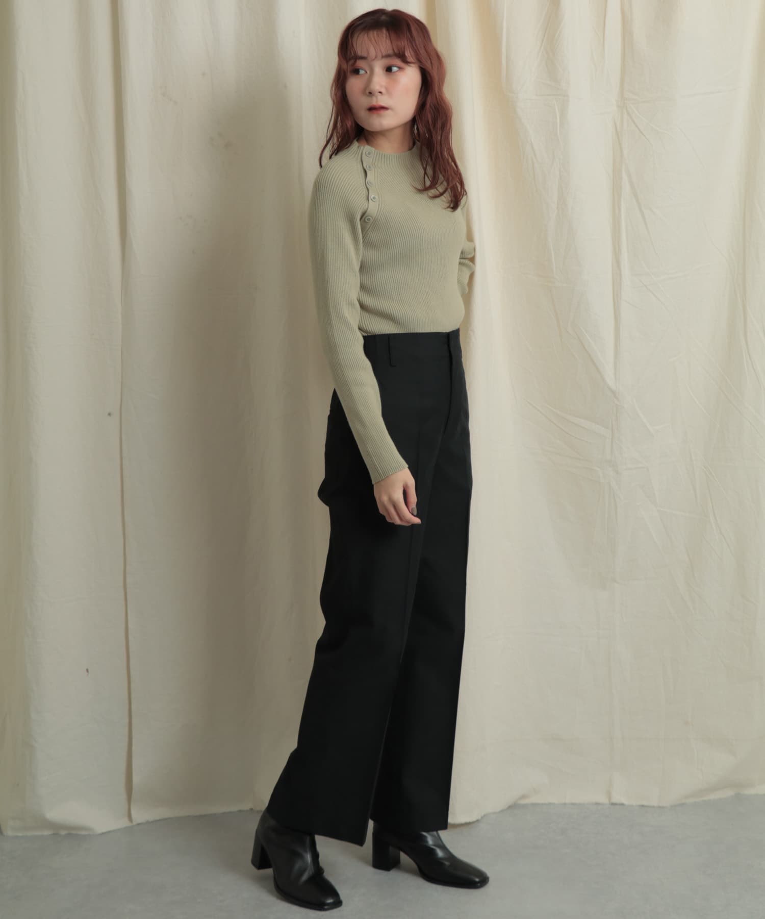 バックスリットストレートワイドパンツ BLACK M