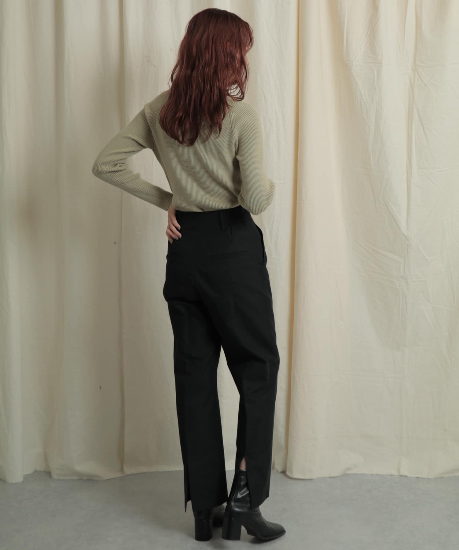 バックスリットストレートワイドパンツ BLACK M