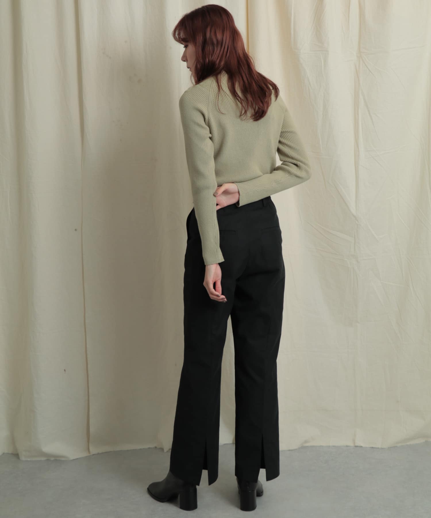 バックスリットストレートワイドパンツ BLACK M