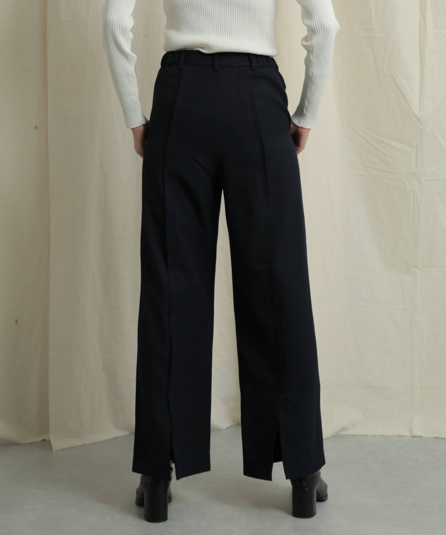 バックスリットストレートワイドパンツ BLACK S
