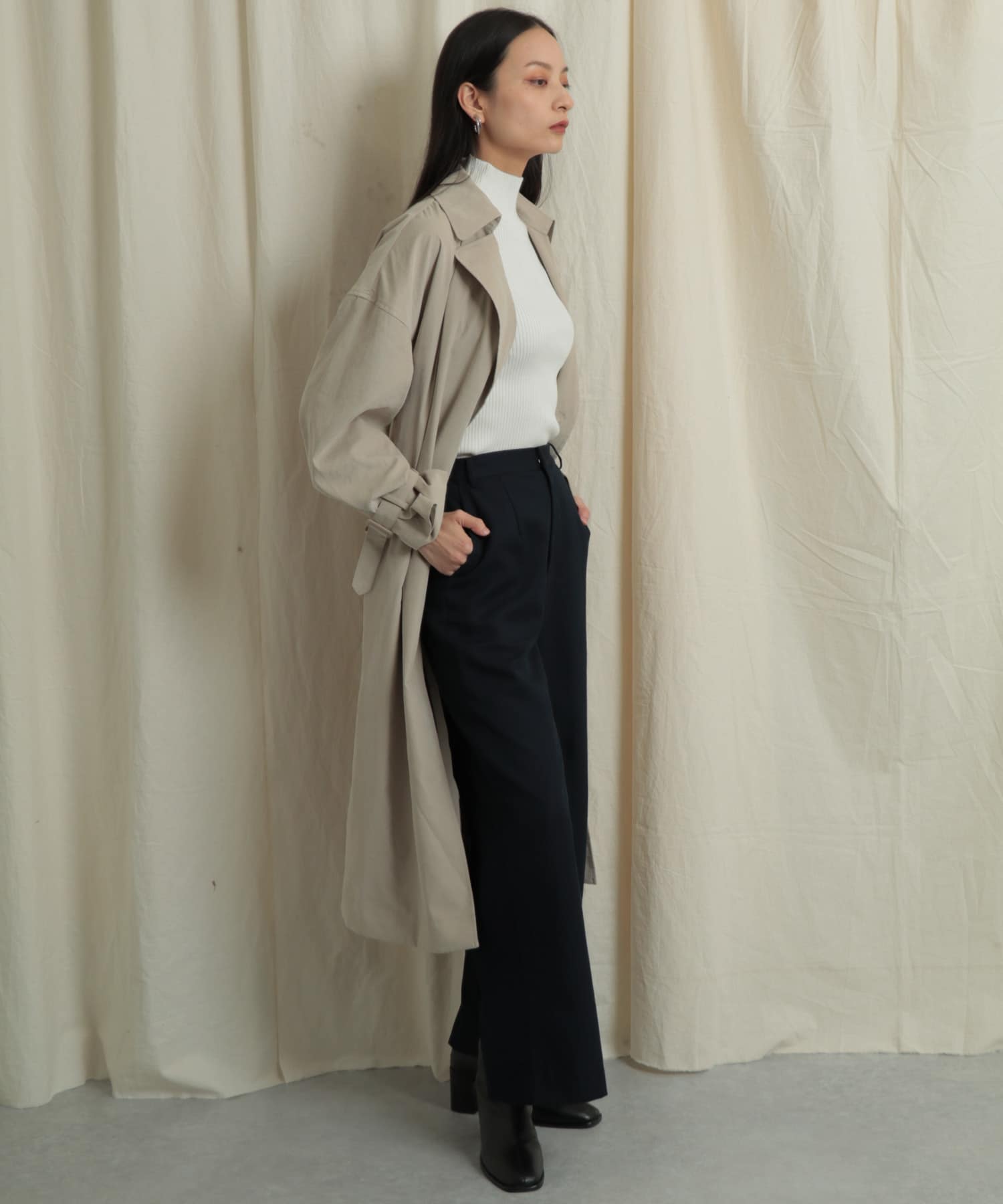 バックスリットストレートワイドパンツ BLACK M