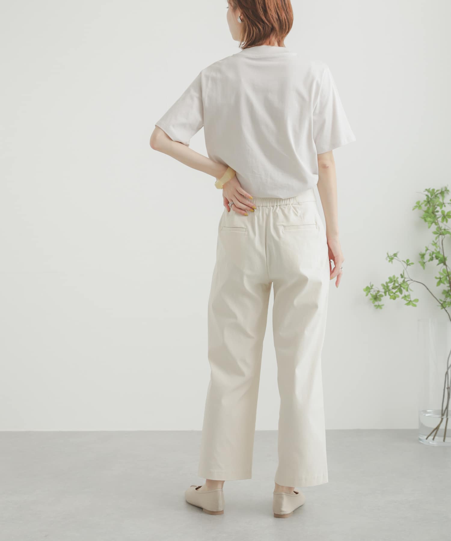 『Tallサイズあり』ストレッチワイドクロップドパンツ IVORY XS
