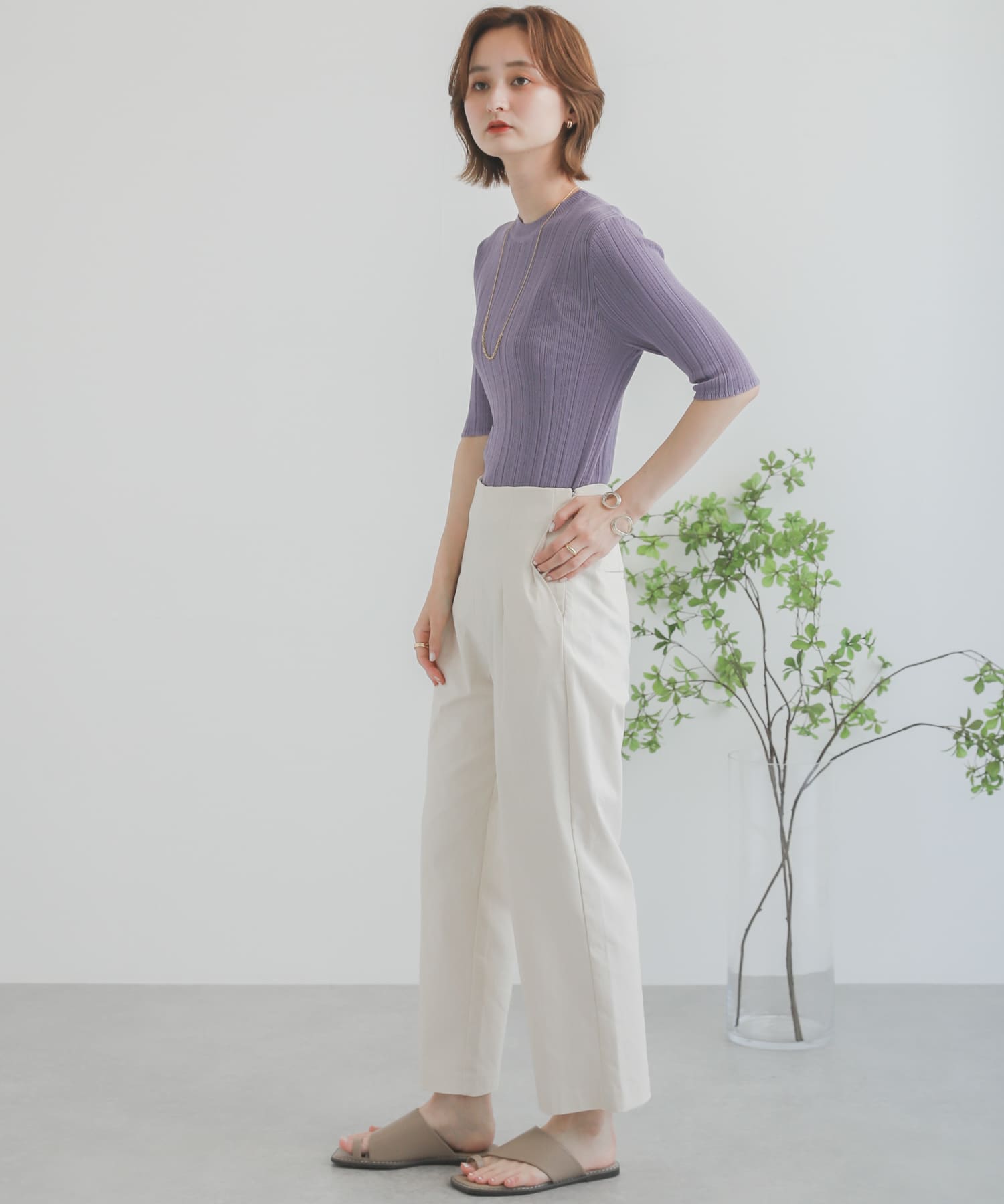 『Tallサイズあり』ストレッチワイドクロップドパンツ IVORY XS