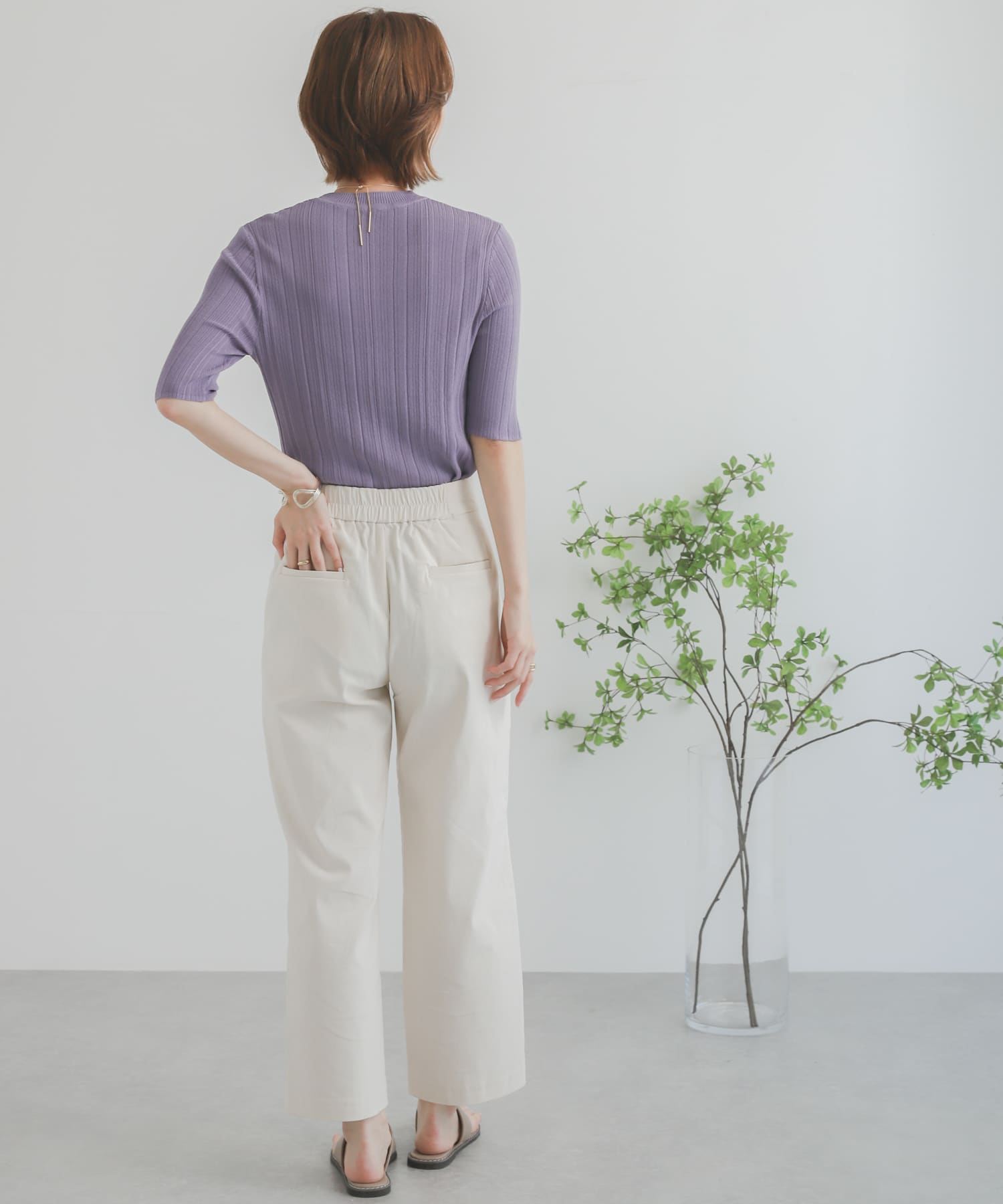 『Tallサイズあり』ストレッチワイドクロップドパンツ IVORY XS