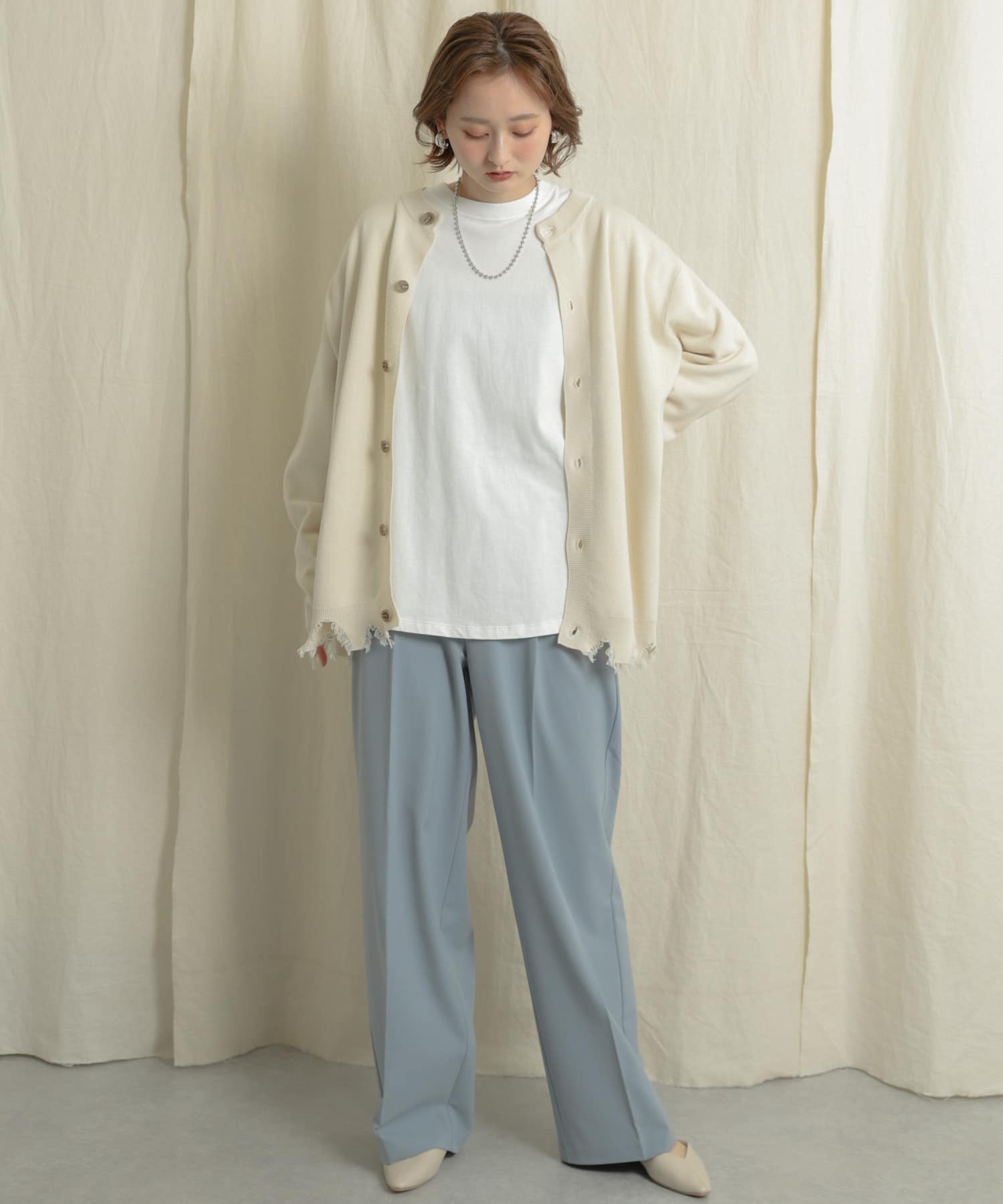 『Tallサイズあり』ワイドスラックスパンツ L.BLUE M