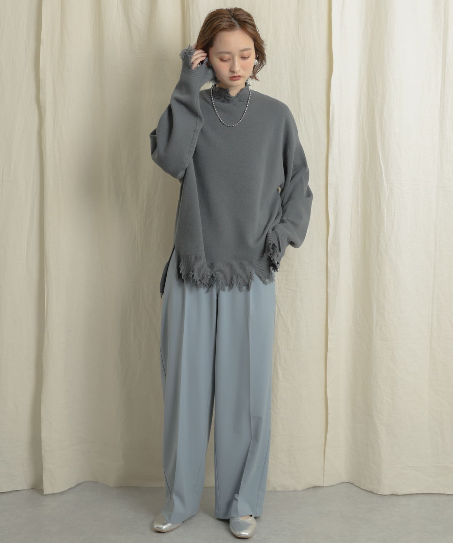『Tallサイズあり』ワイドスラックスパンツ L.BLUE TALL