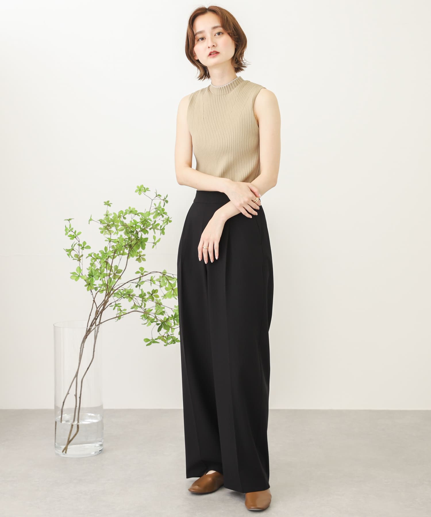 『Tallサイズあり』ワイドスラックスパンツ BLACK XS