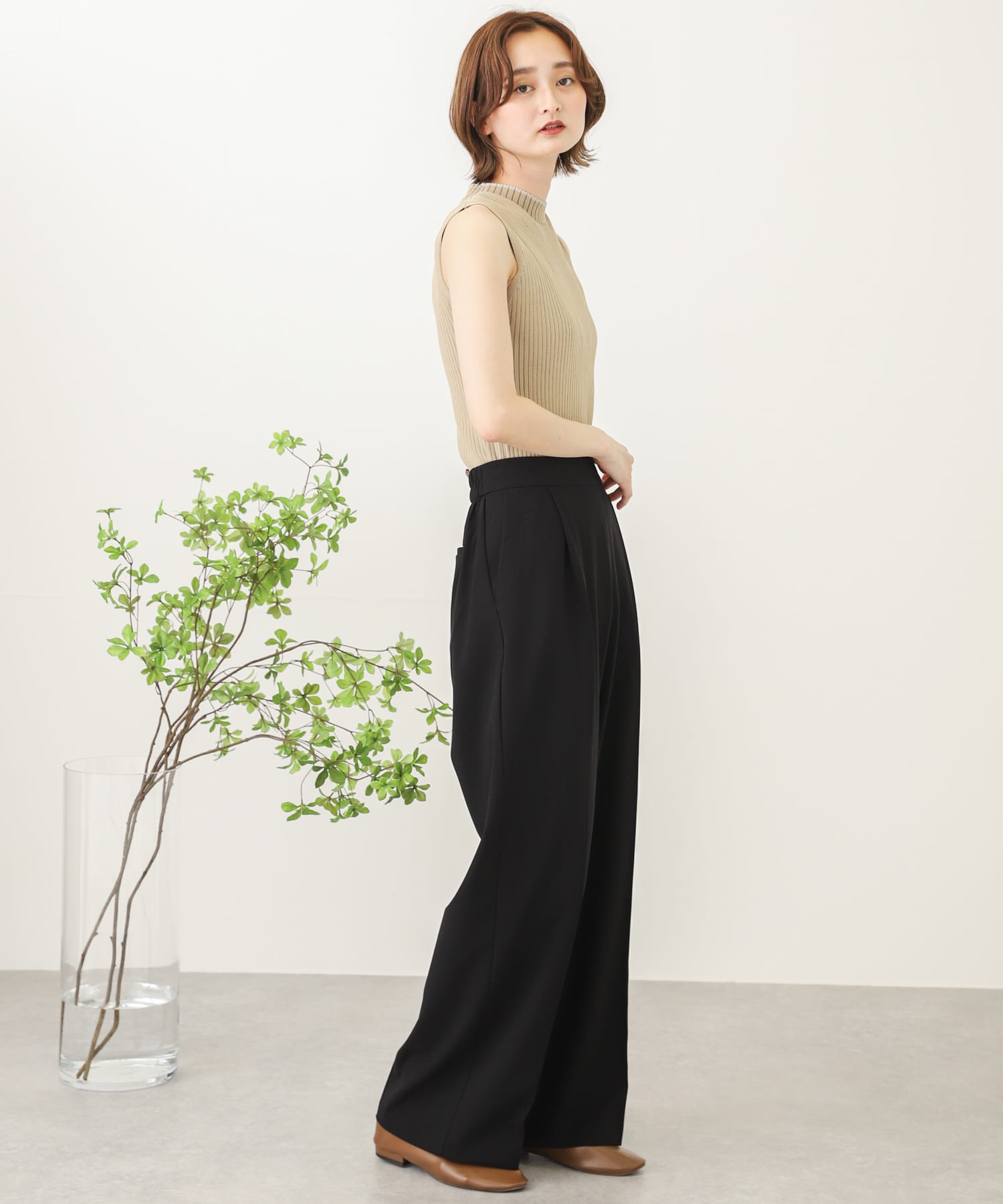 『Tallサイズあり』ワイドスラックスパンツ BLACK XS