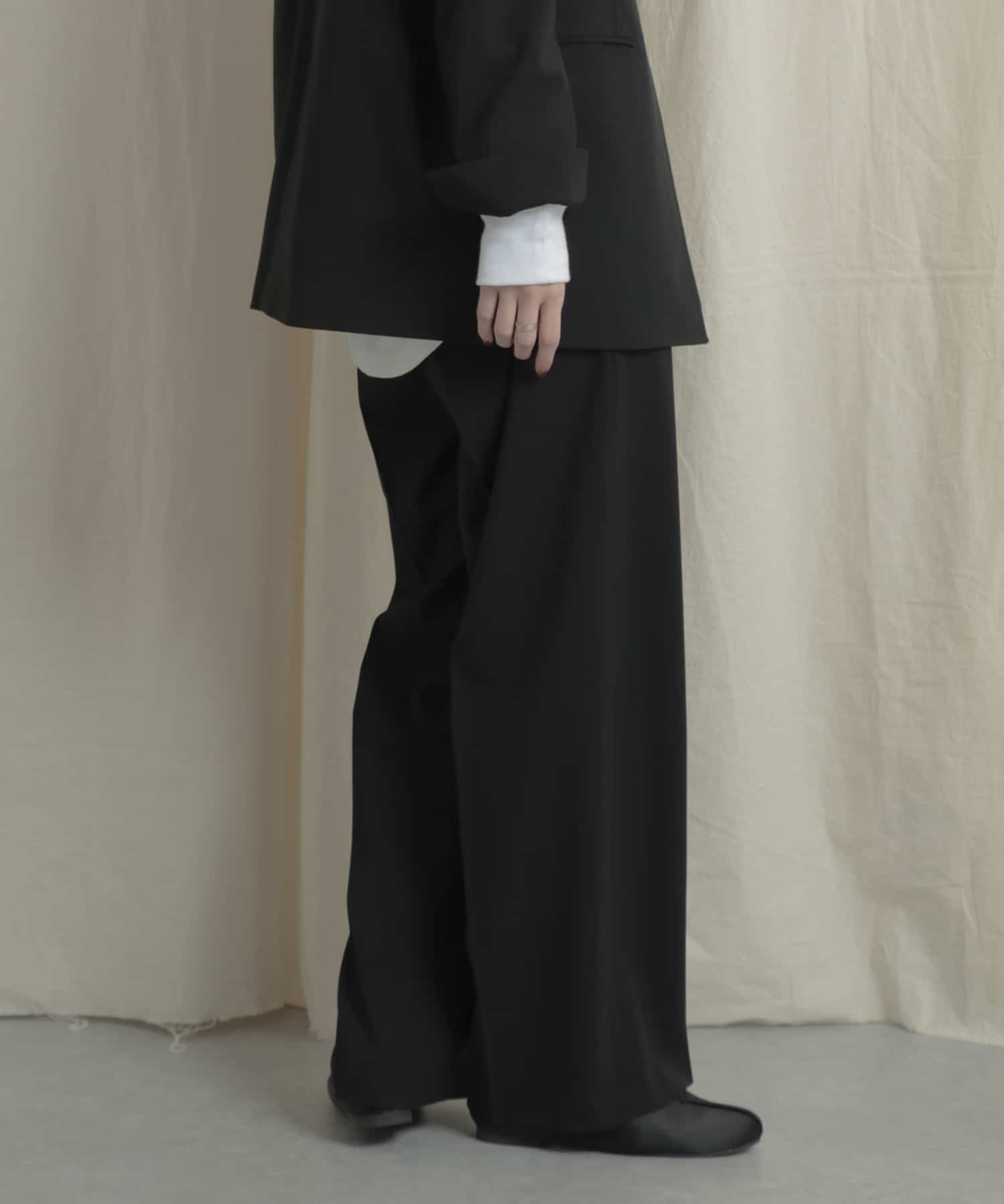 『Tallサイズあり』ワイドスラックスパンツ BLACK XS