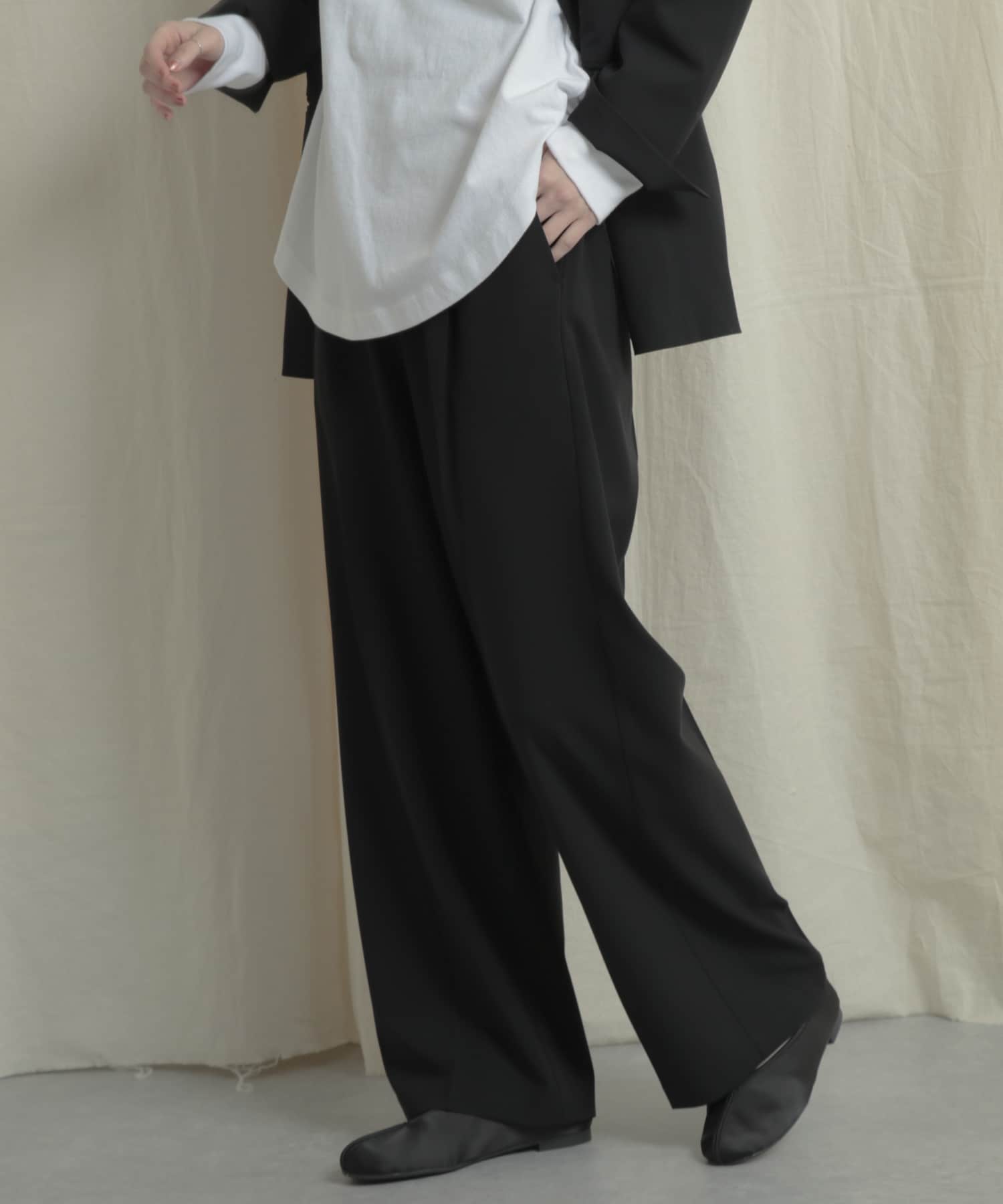 『Tallサイズあり』ワイドスラックスパンツ BLACK S