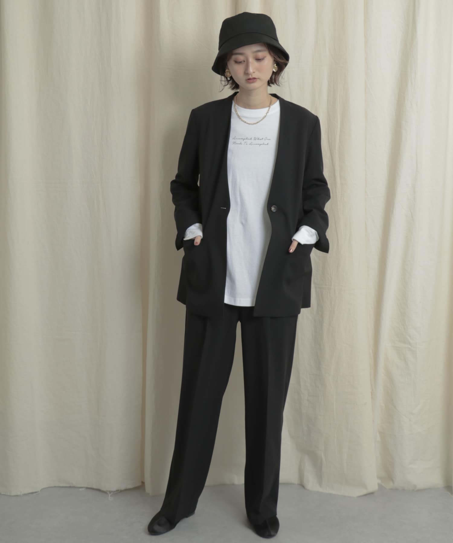 『Tallサイズあり』ワイドスラックスパンツ BLACK S