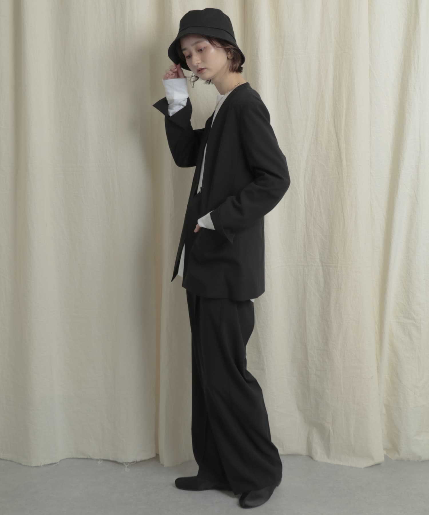 『Tallサイズあり』ワイドスラックスパンツ BLACK S