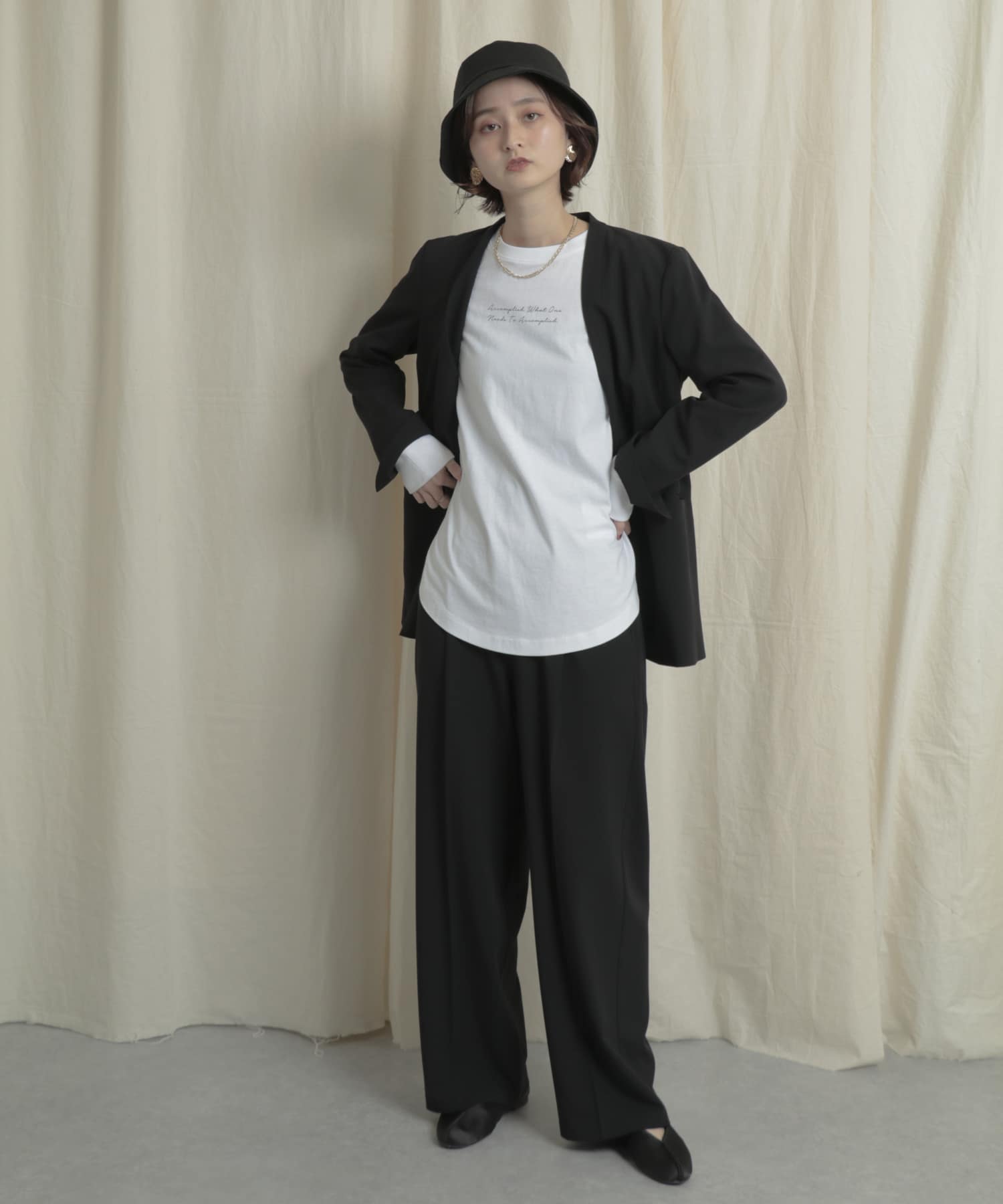 『Tallサイズあり』ワイドスラックスパンツ BLACK S