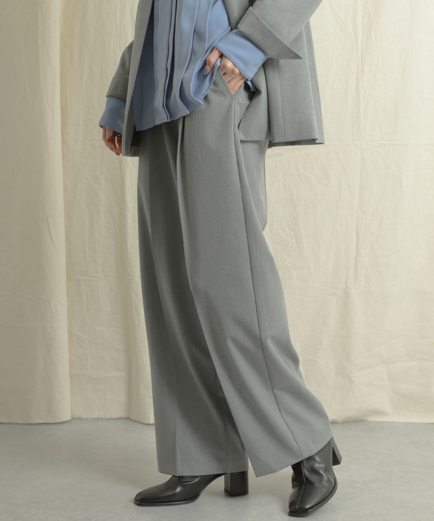 『Tallサイズあり』ワイドスラックスパンツ GRAY XS