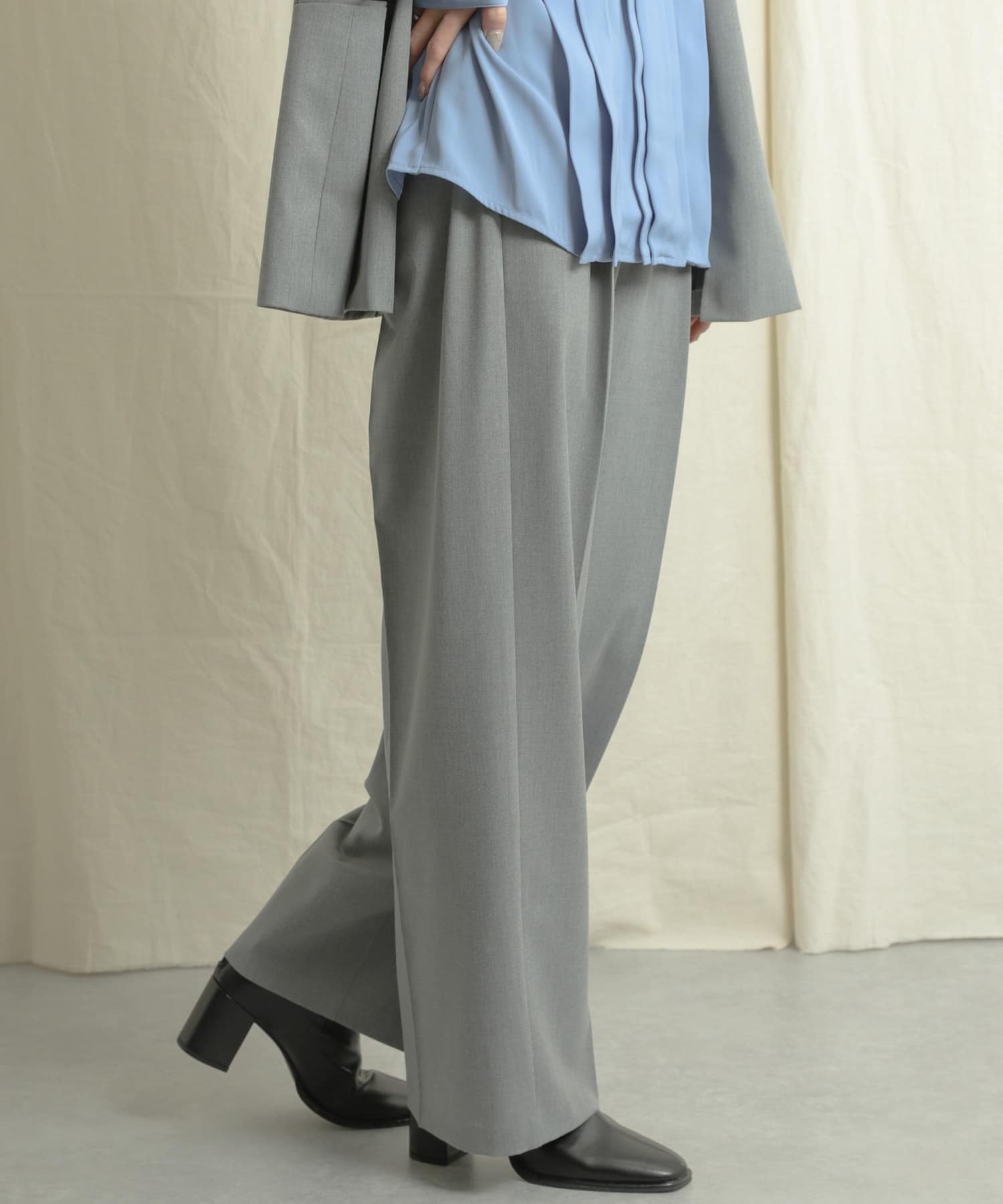 『Tallサイズあり』ワイドスラックスパンツ GRAY XS