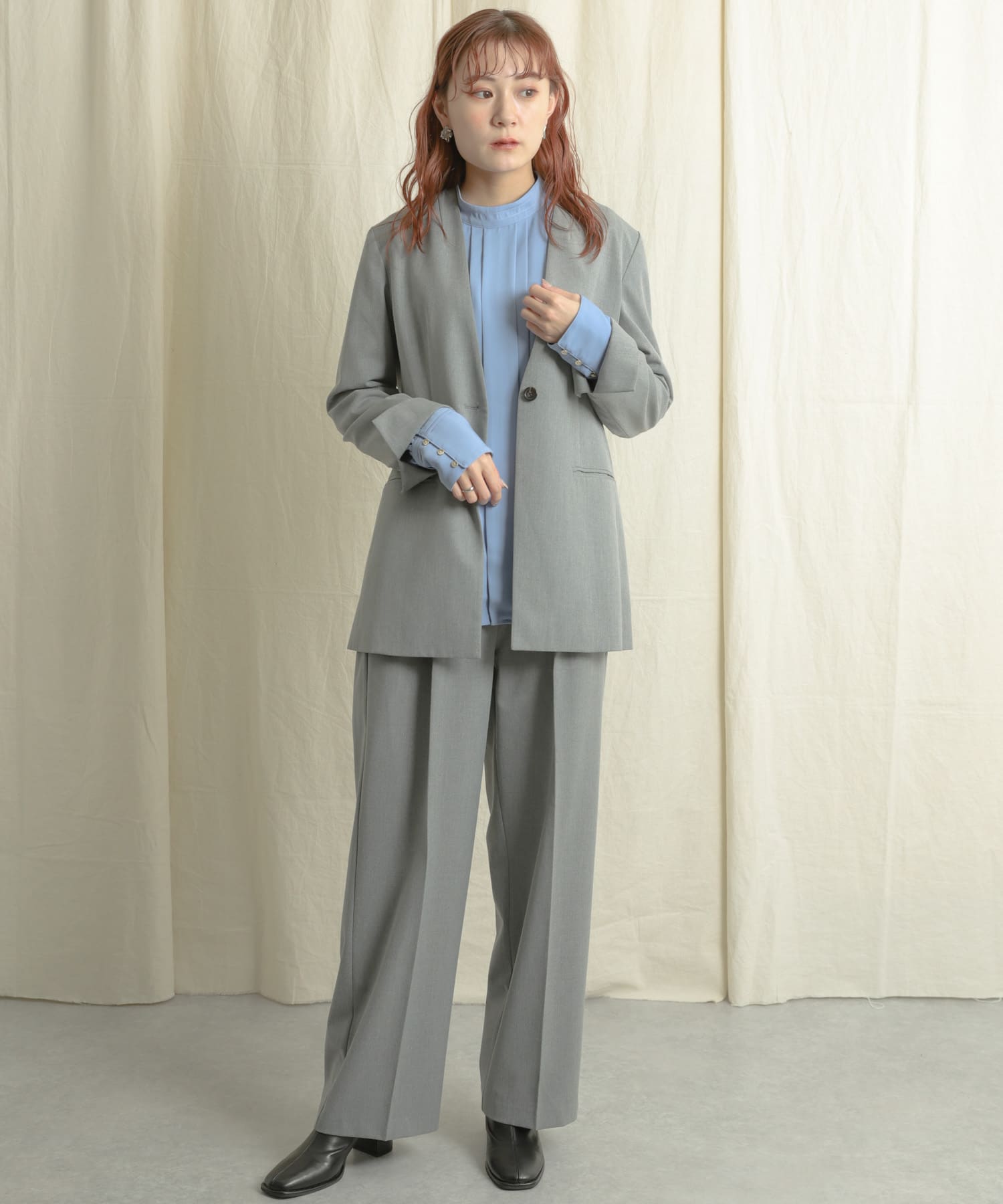 『Tallサイズあり』ワイドスラックスパンツ GRAY XS