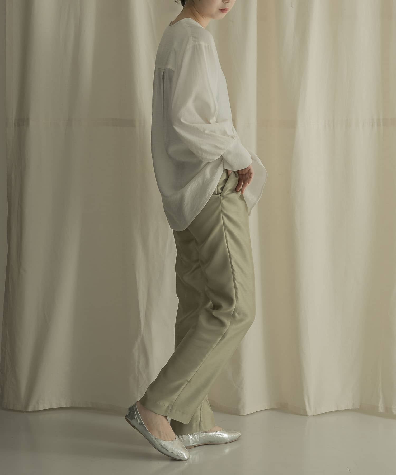 シャンタンテーパードパンツ L.OLIVE TALL