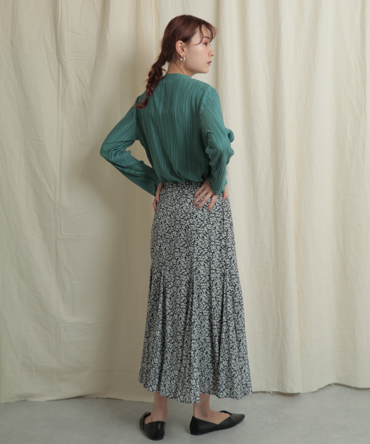 マーメイドフラワープリントスカート BLACK one