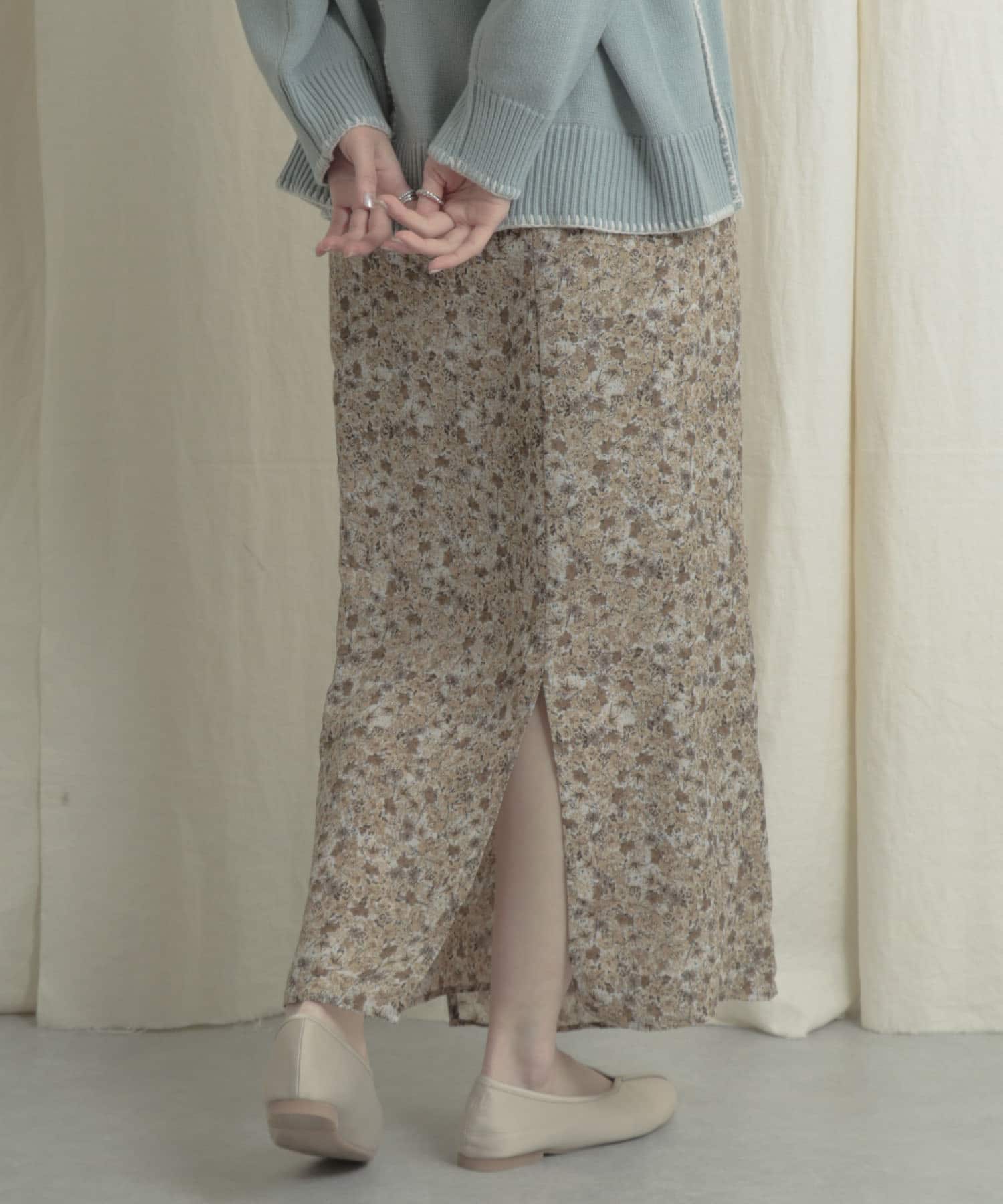 ナローラップフラワースカート BEIGE one
