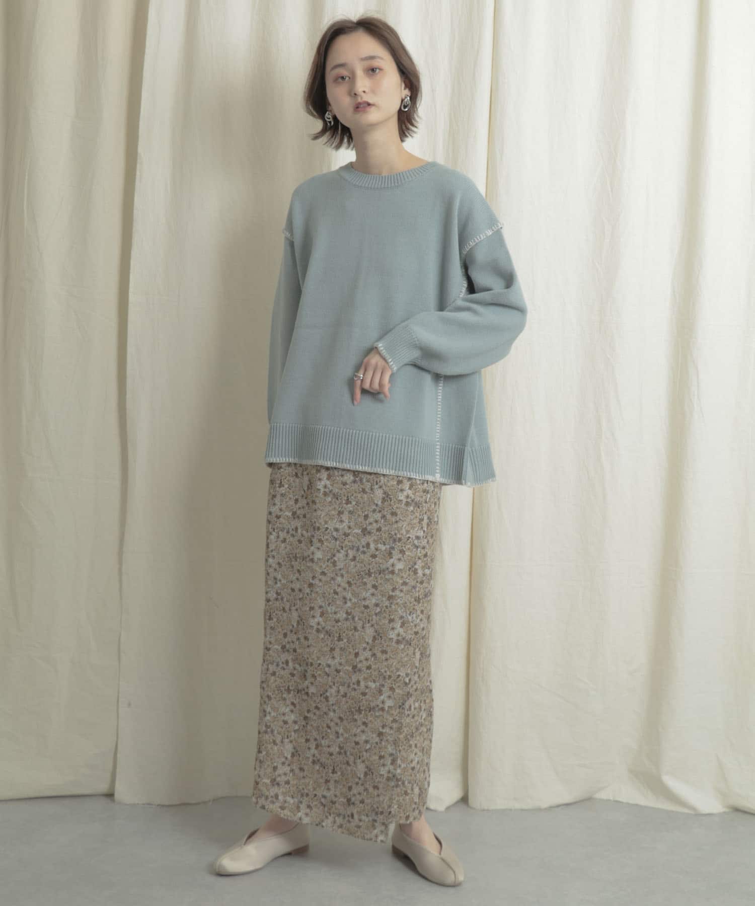 ナローラップフラワースカート BEIGE one