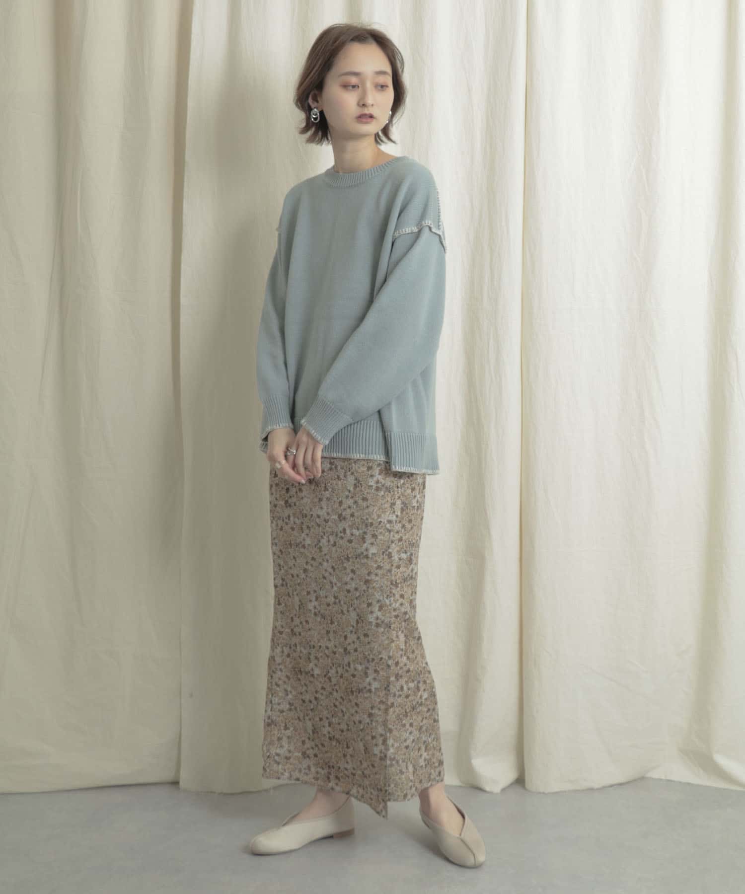 ナローラップフラワースカート BEIGE one