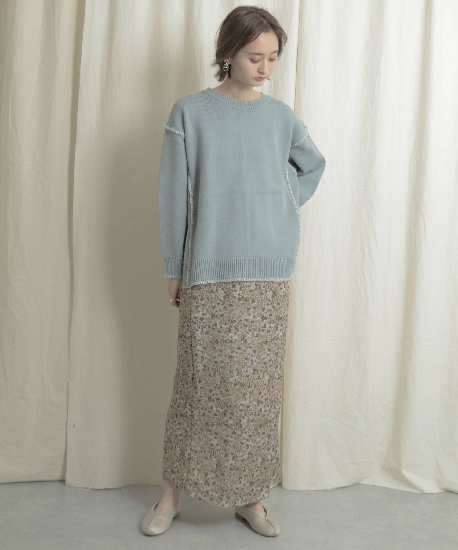 ナローラップフラワースカート BEIGE one