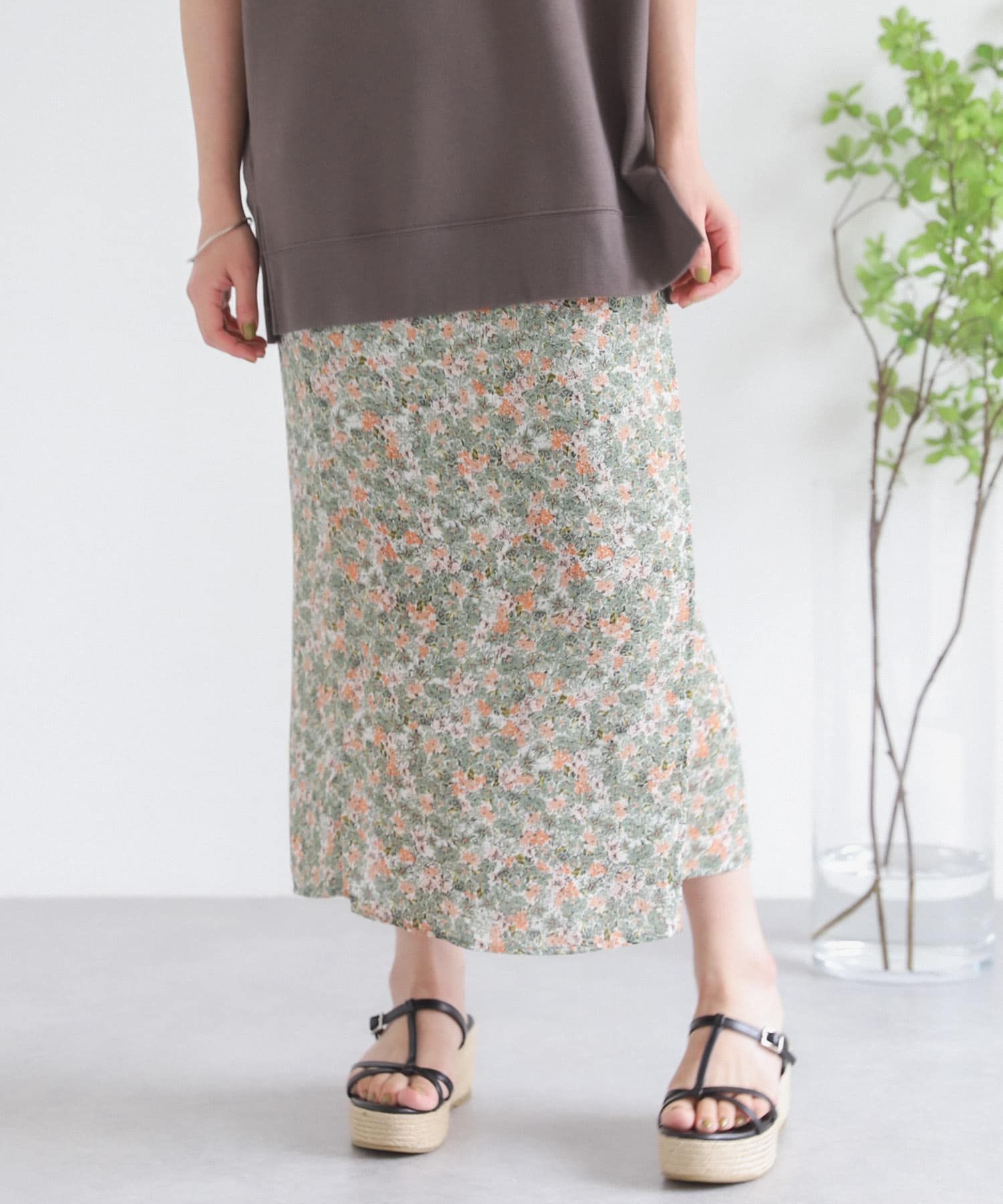 ナローラップフラワースカート L.GREEN one
