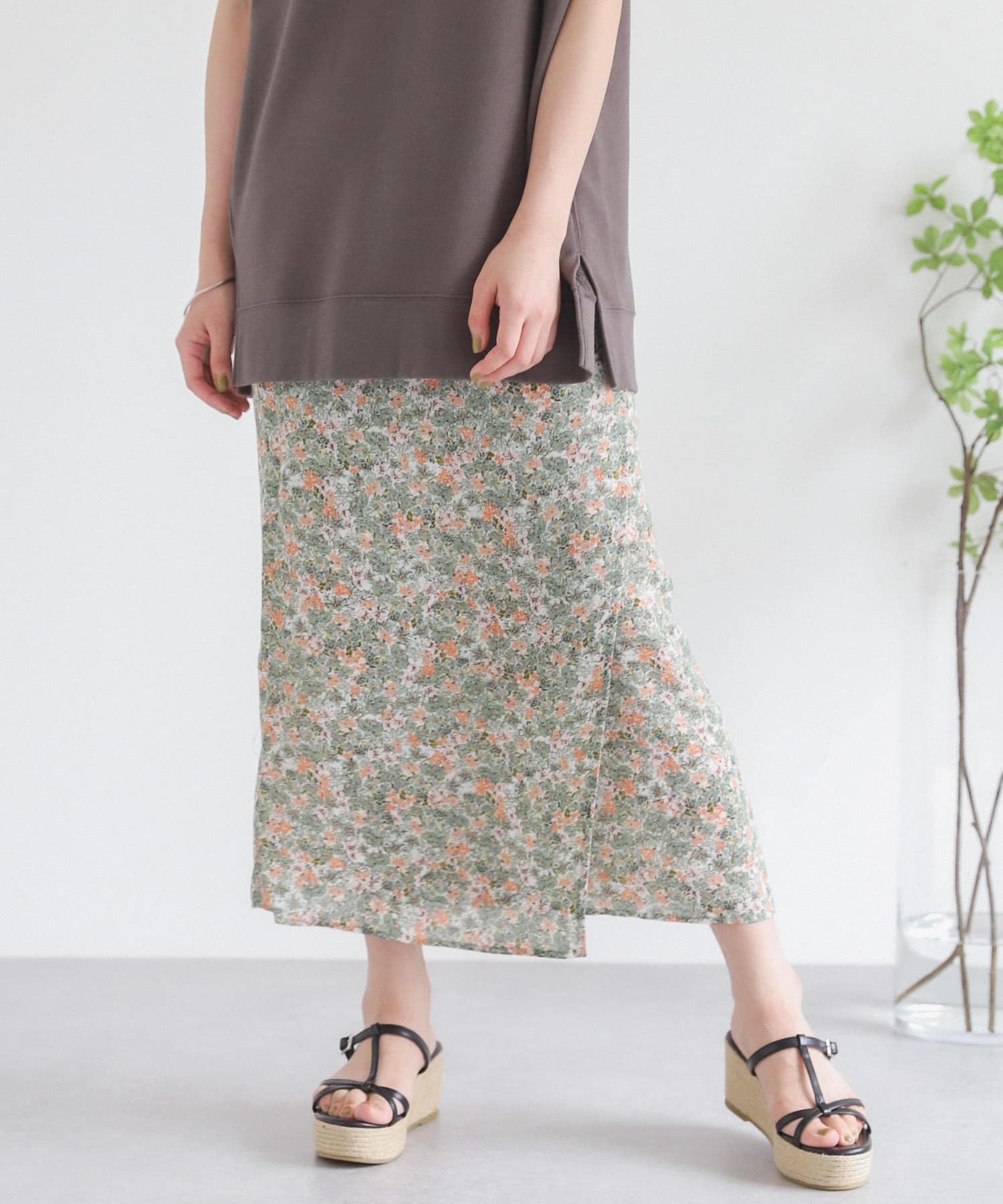 ナローラップフラワースカート L.GREEN one